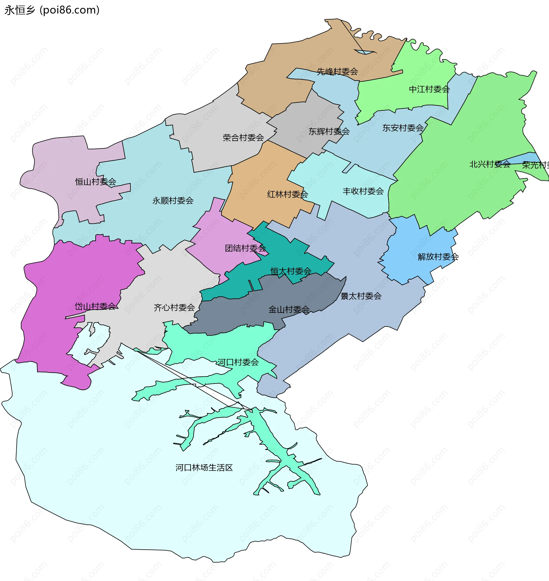 永恒乡边界地图(五级行政区划)