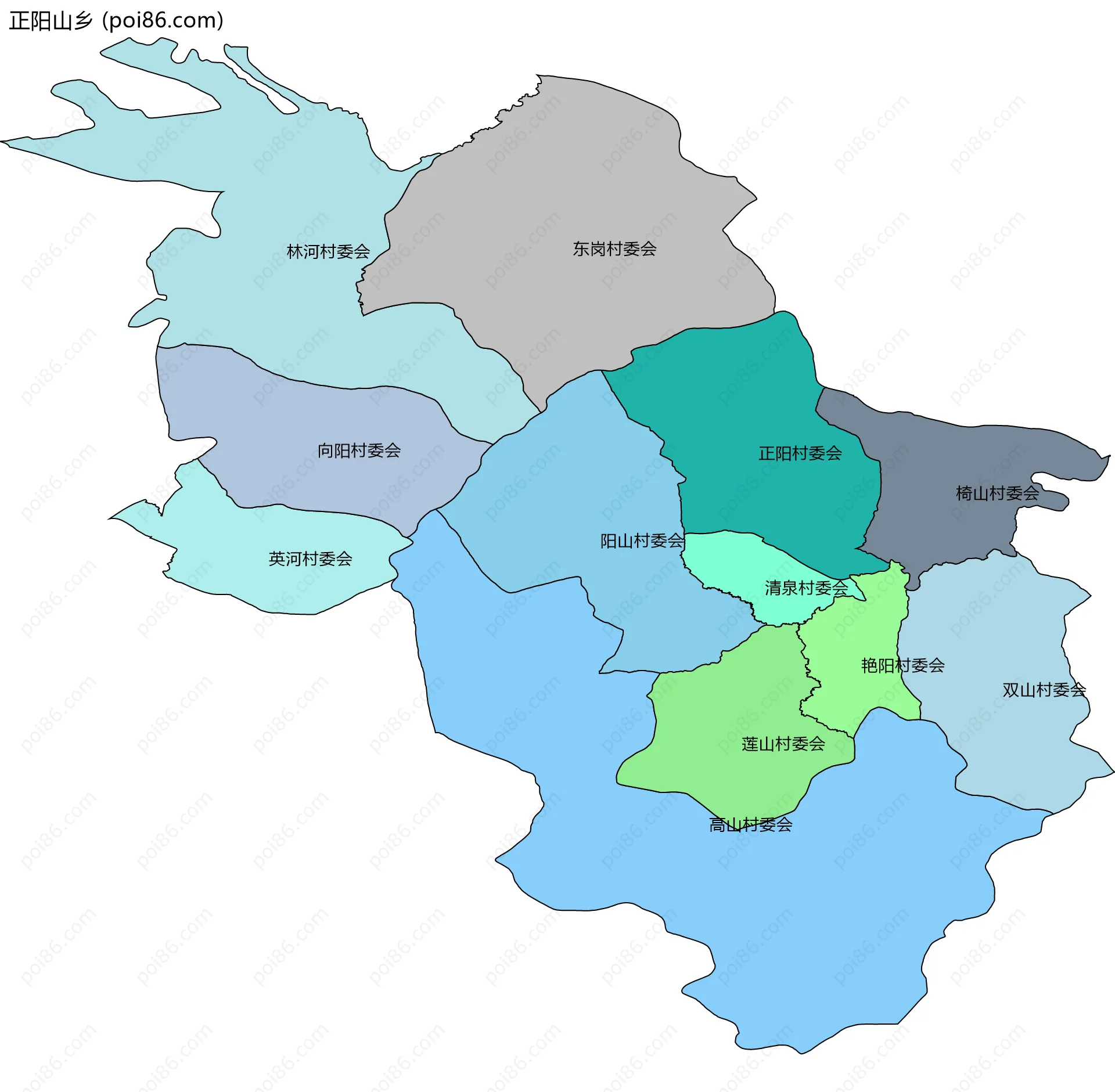 正阳山乡边界地图(五级行政区划)