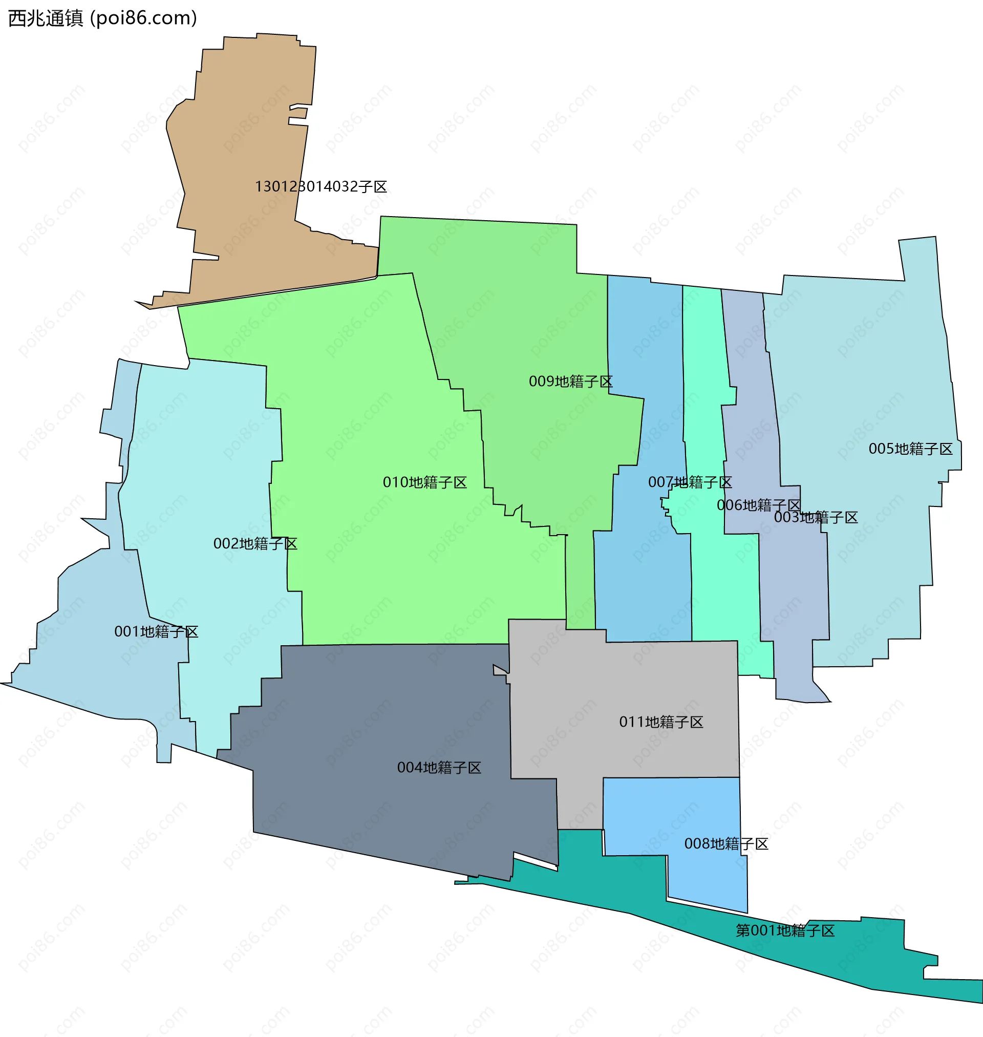 西兆通镇边界地图(五级行政区划)