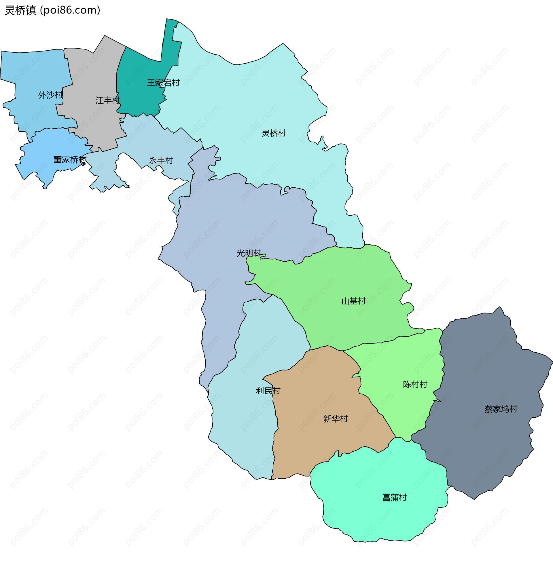 灵桥镇边界地图(五级行政区划)