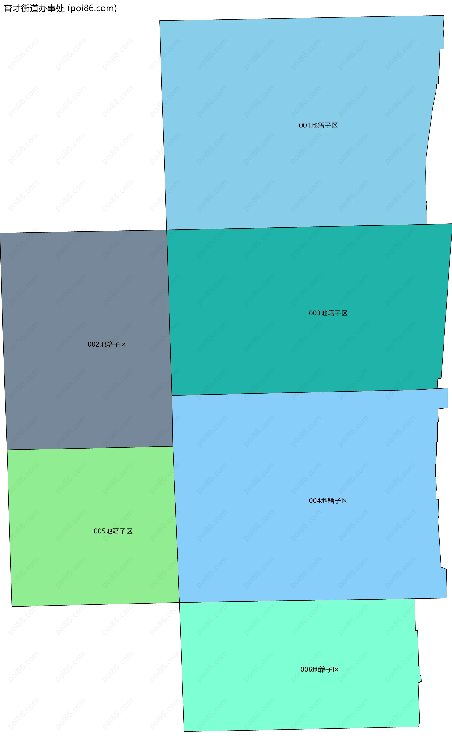 育才街道办事处边界地图(五级行政区划)