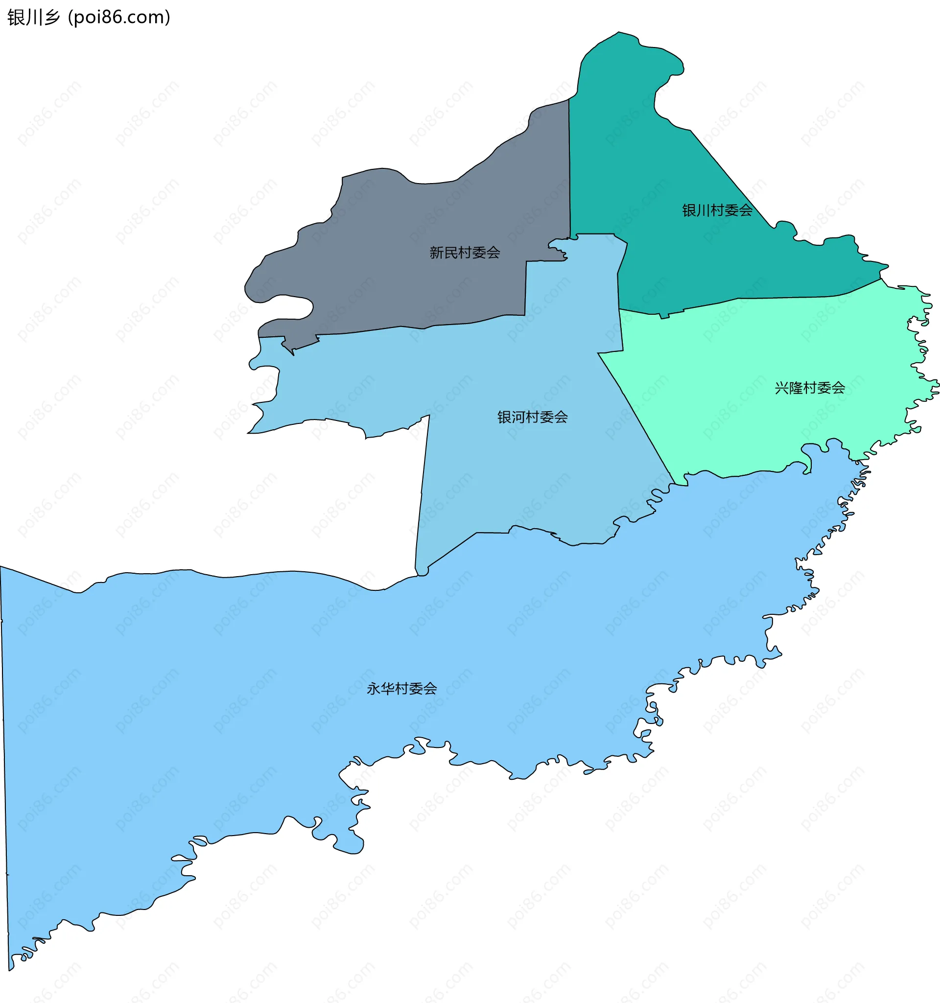 银川乡边界地图(五级行政区划)