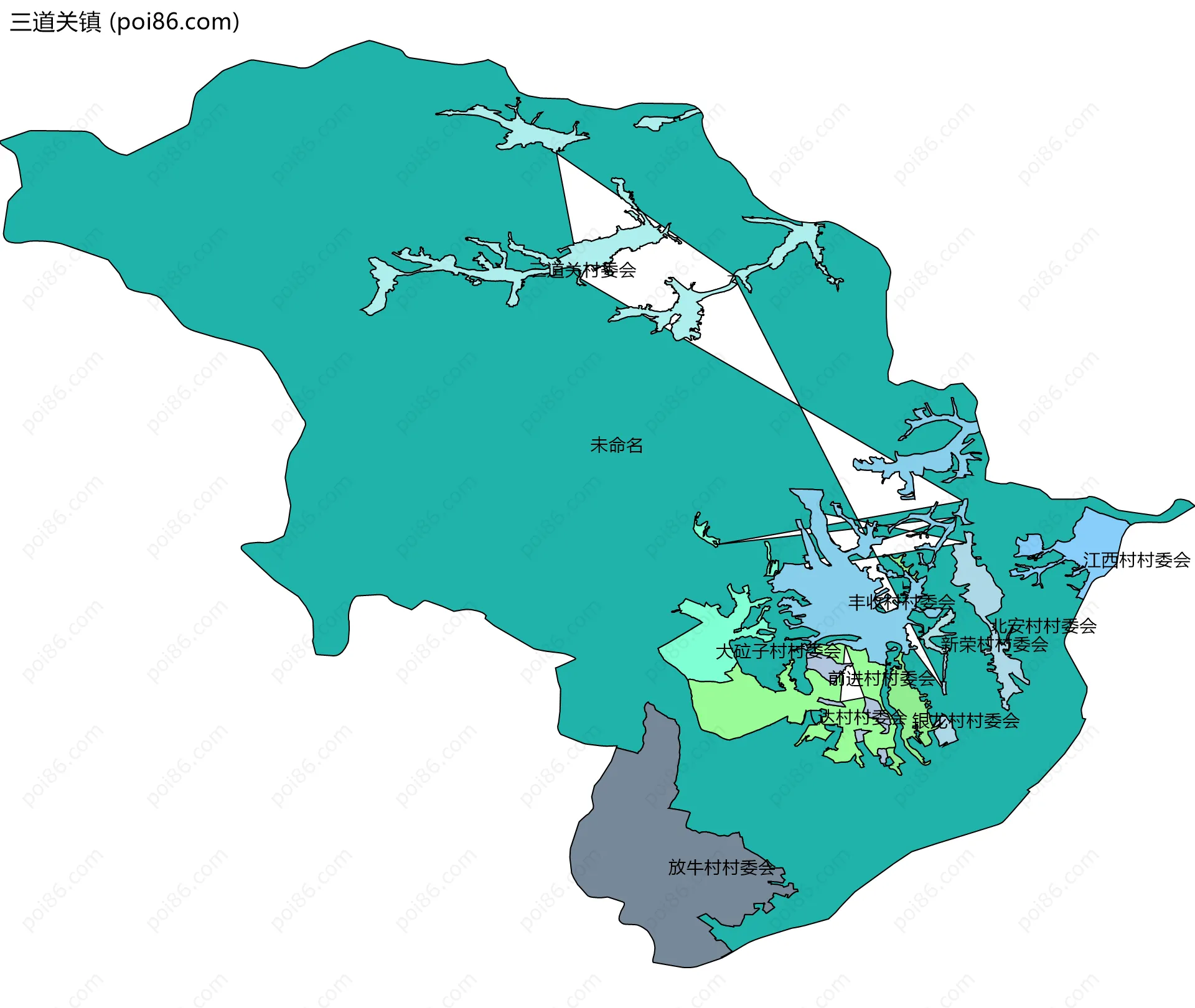 三道关镇边界地图(五级行政区划)