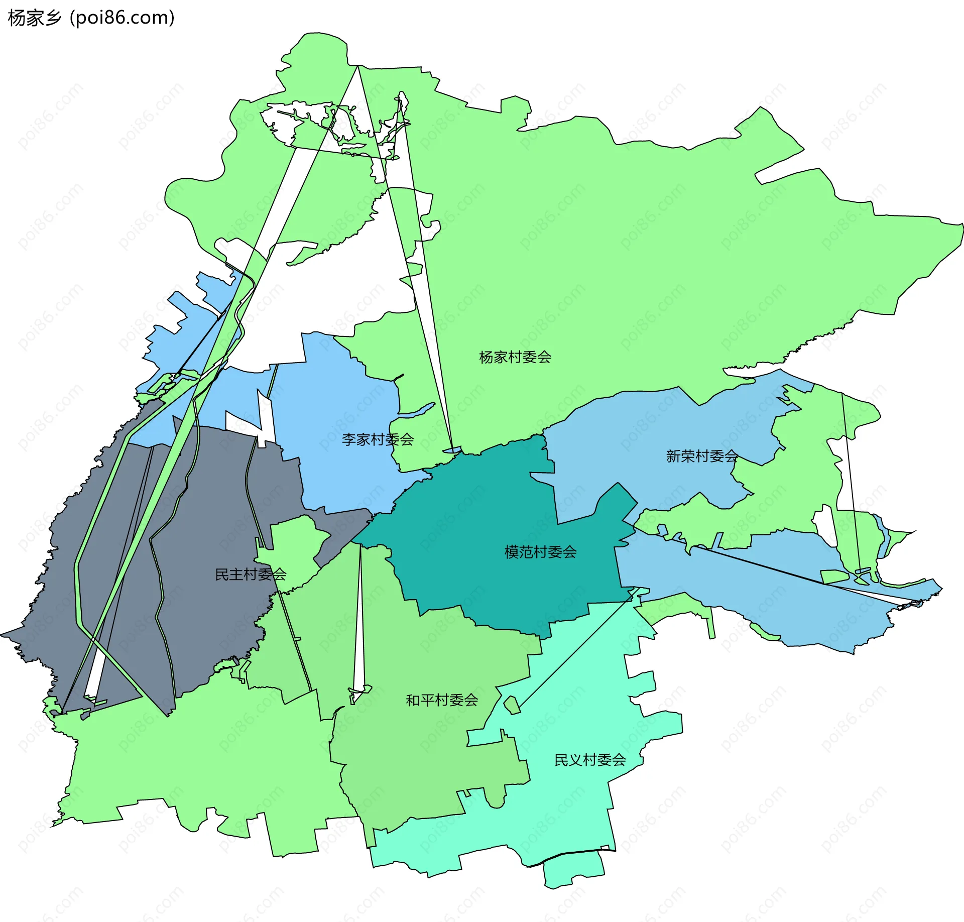 杨家乡边界地图(五级行政区划)