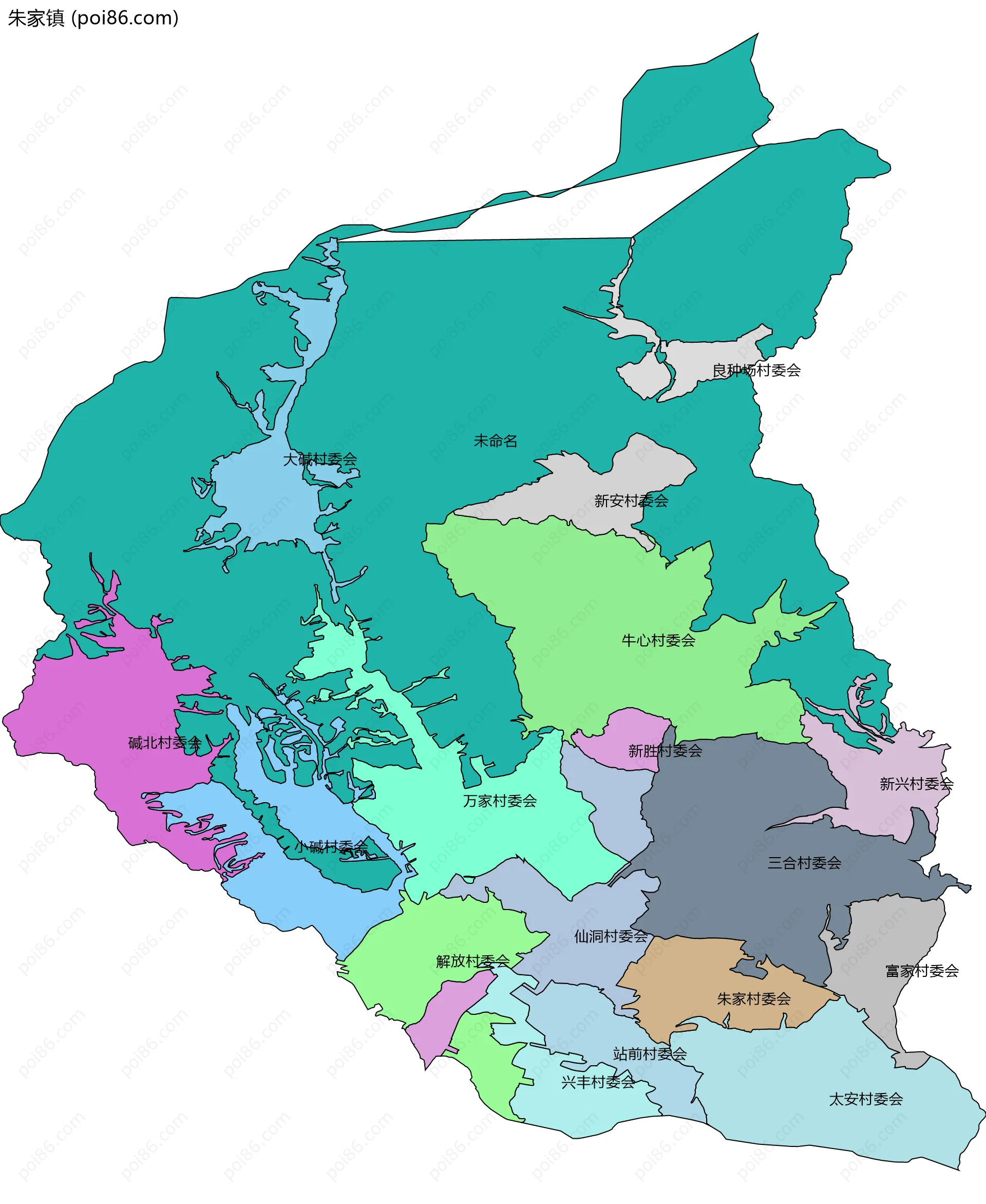 朱家镇边界地图(五级行政区划)