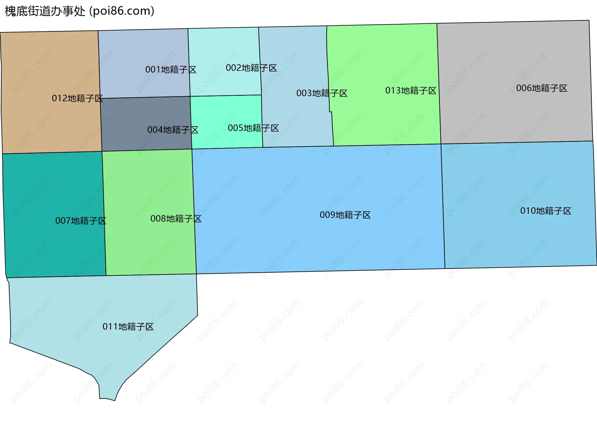 槐底街道办事处边界地图(五级行政区划)