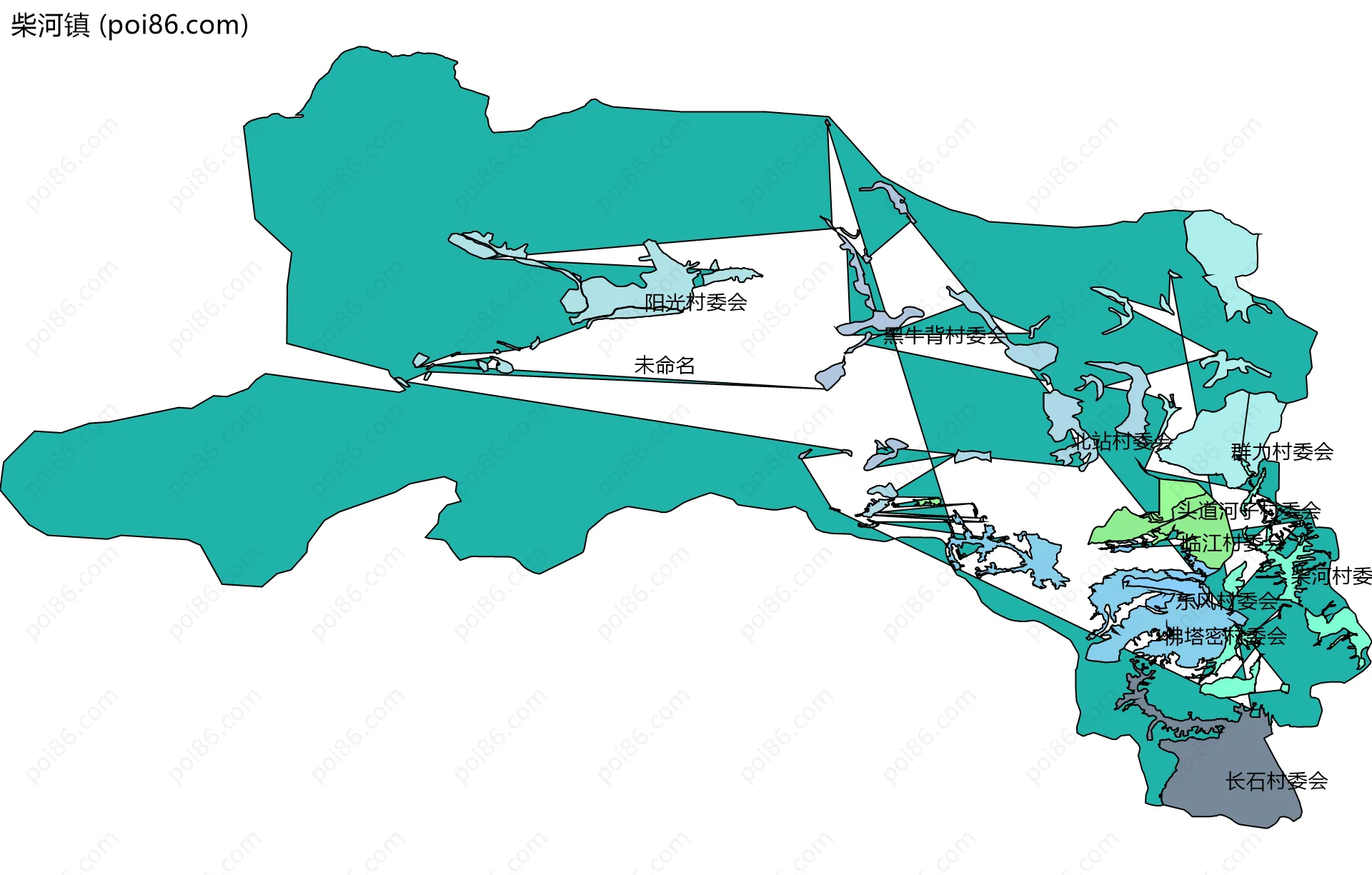 柴河镇边界地图(五级行政区划)