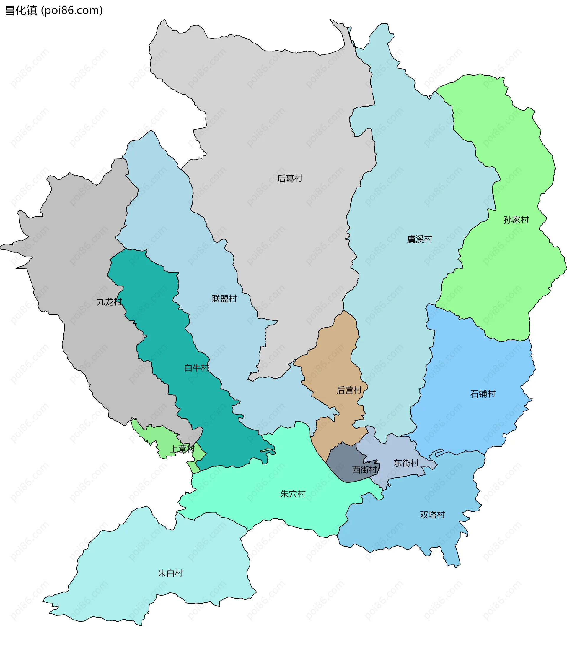 昌化镇边界地图(五级行政区划)