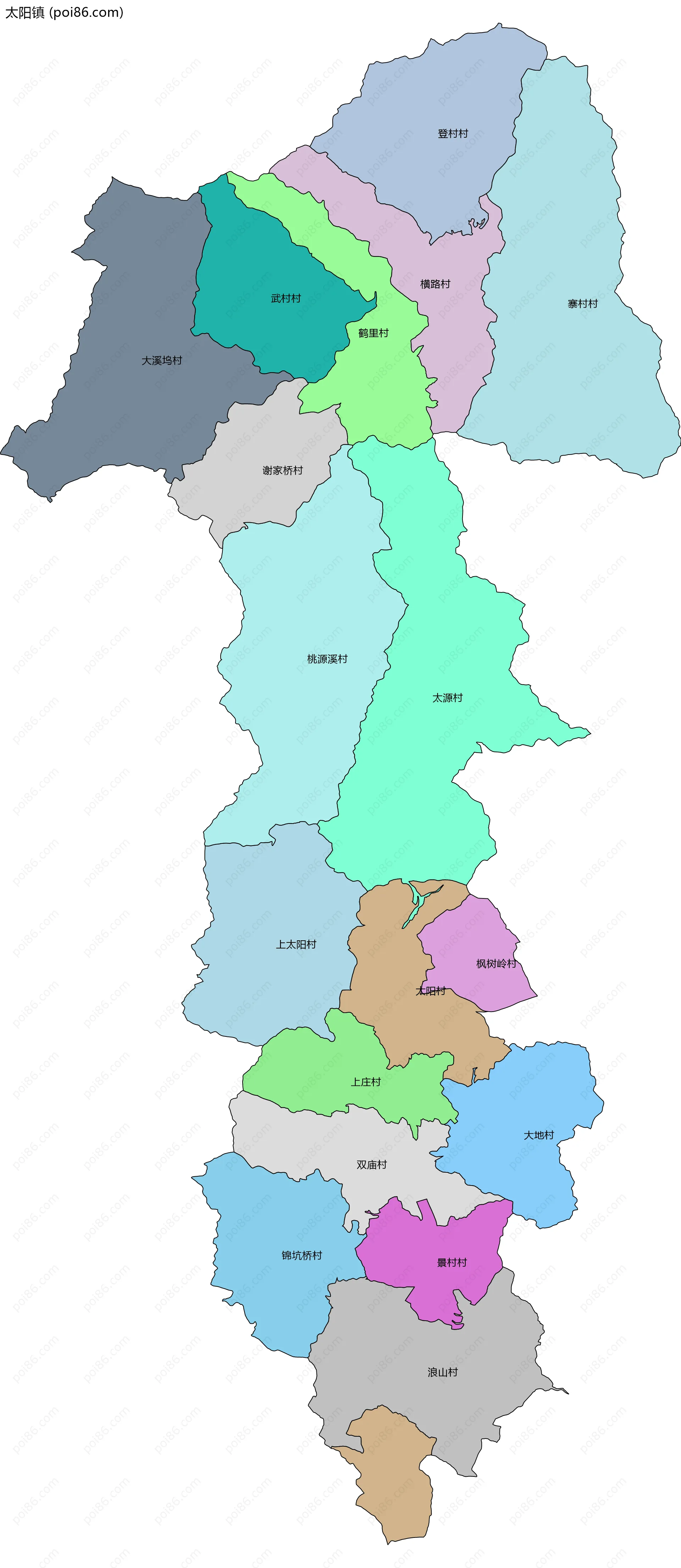 太阳镇边界地图(五级行政区划)