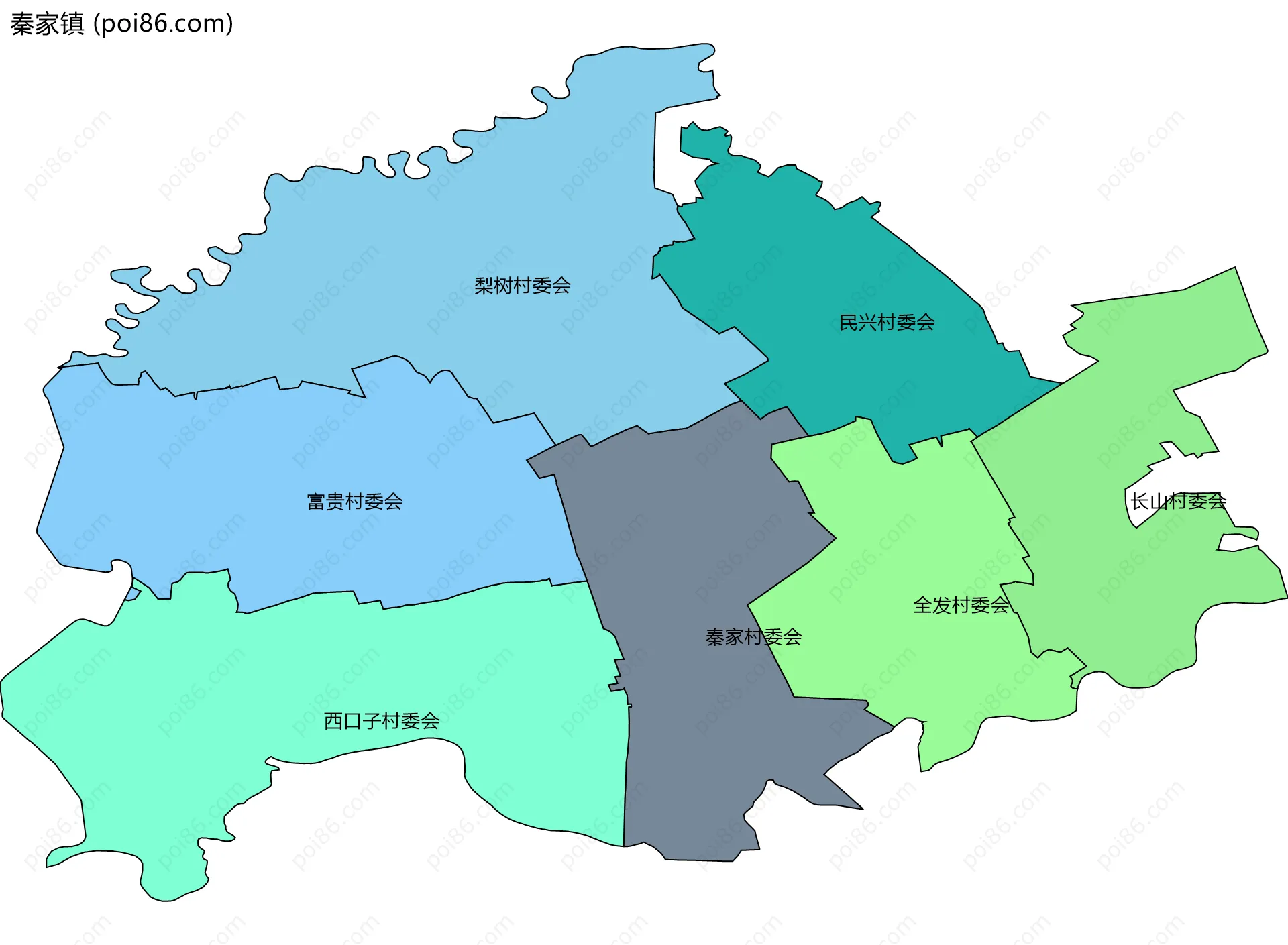 秦家镇边界地图(五级行政区划)