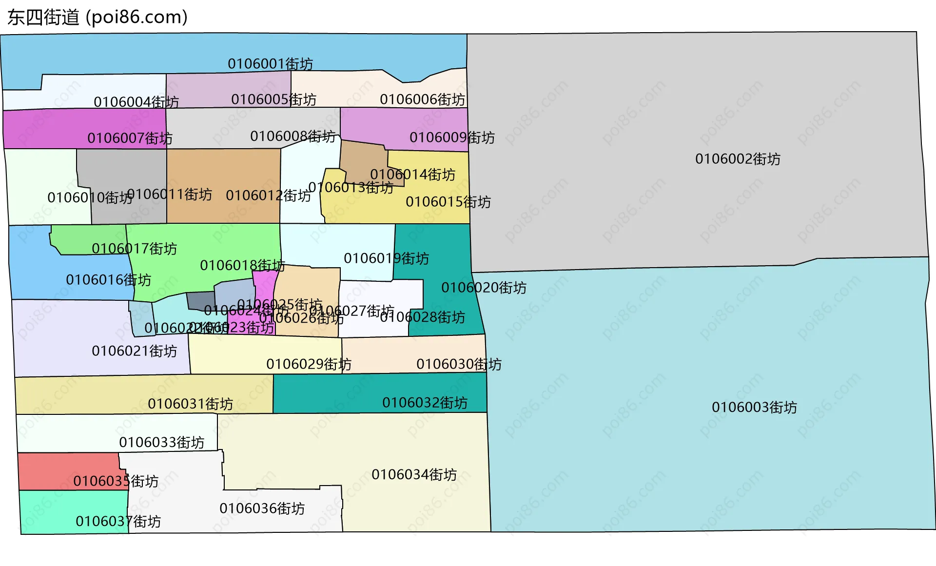 东四街道边界地图(五级行政区划)