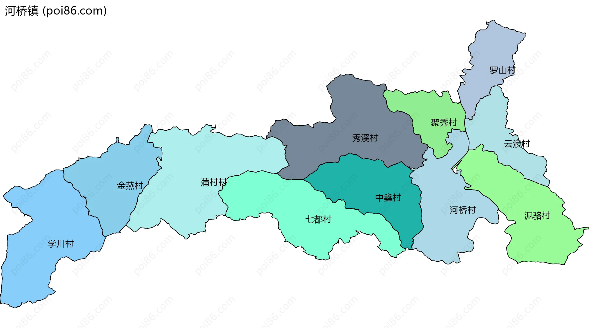 河桥镇边界地图(五级行政区划)