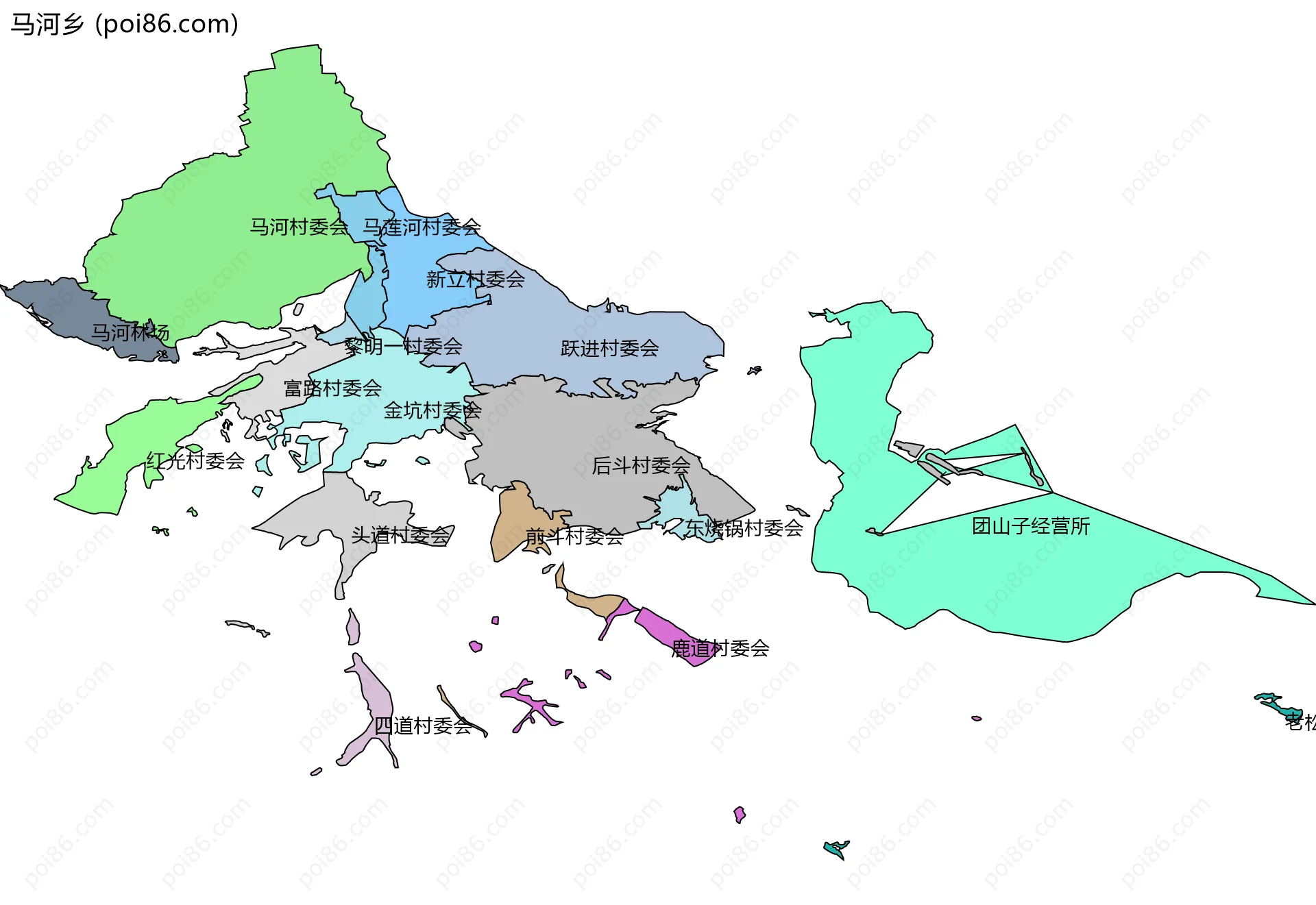 马河乡边界地图(五级行政区划)