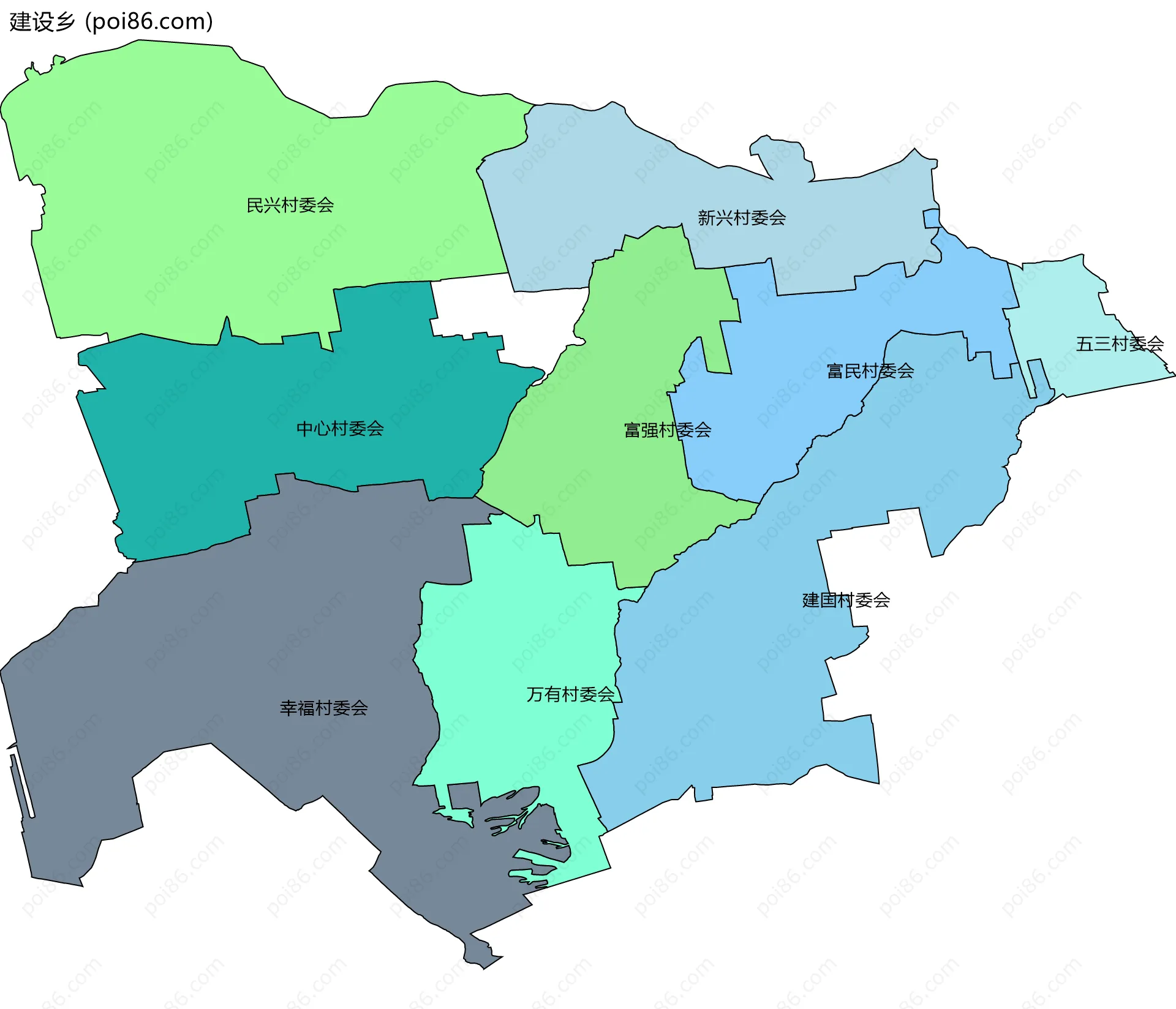 建设乡边界地图(五级行政区划)