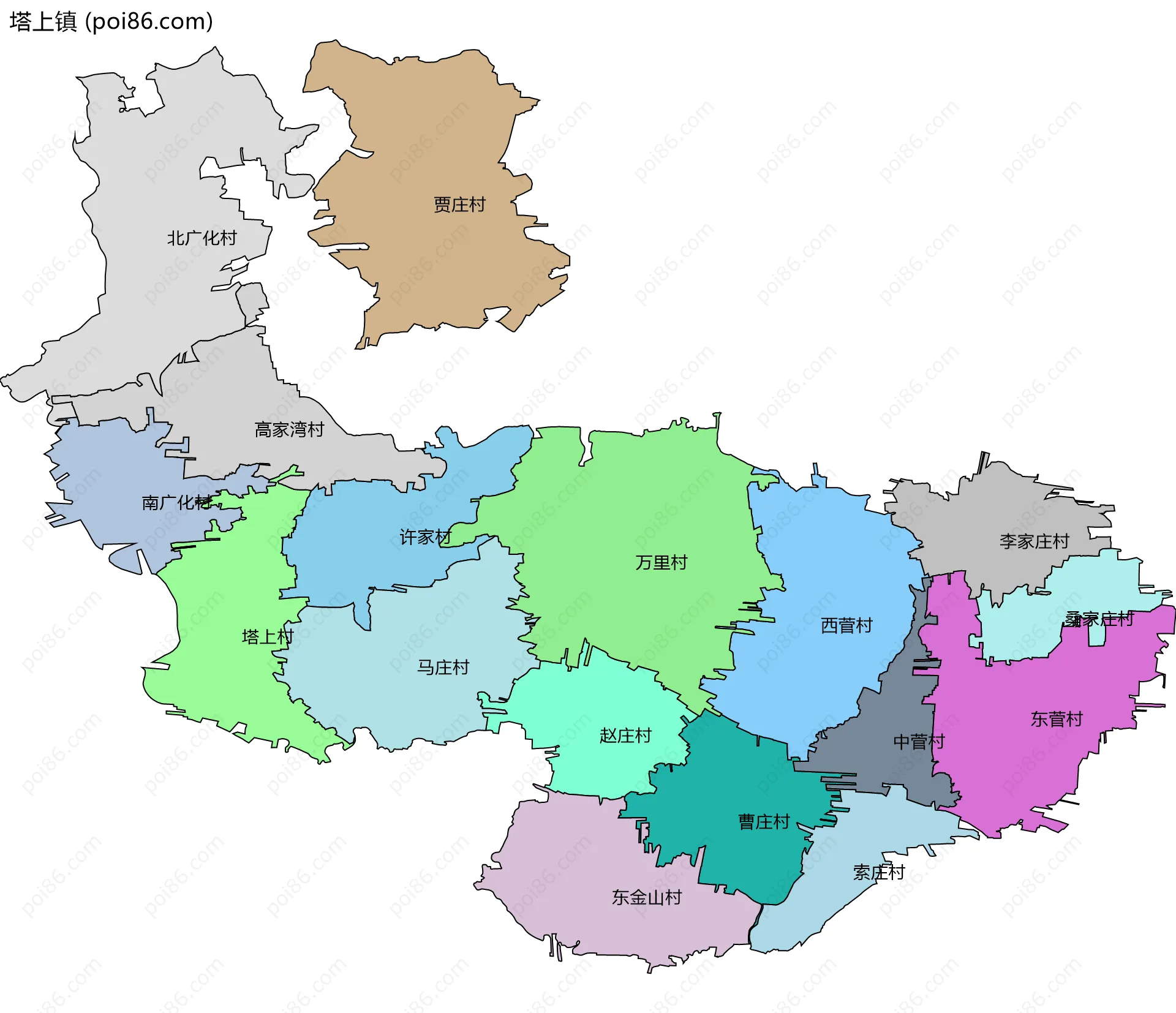 塔上镇边界地图(五级行政区划)