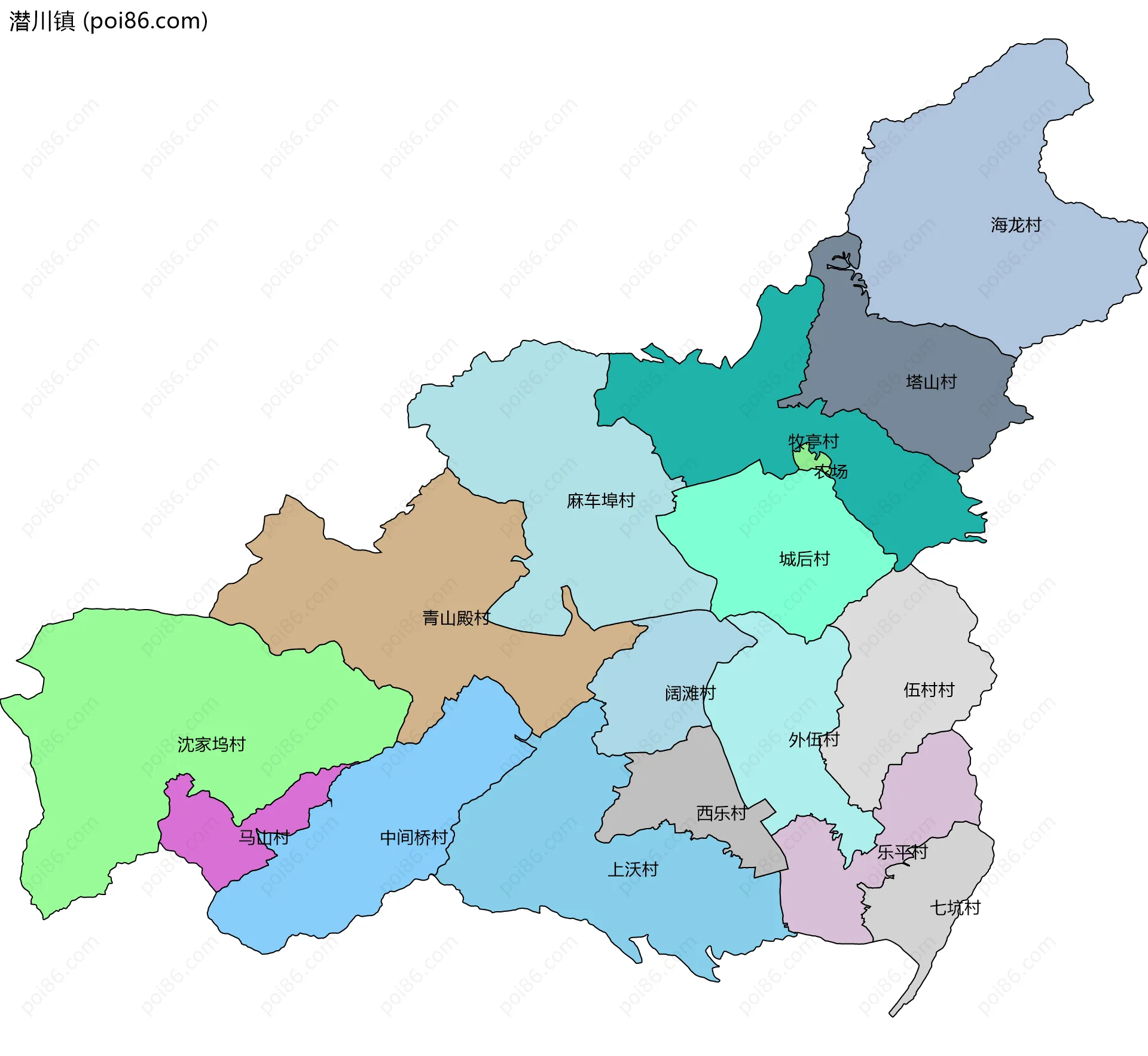 潜川镇边界地图(五级行政区划)