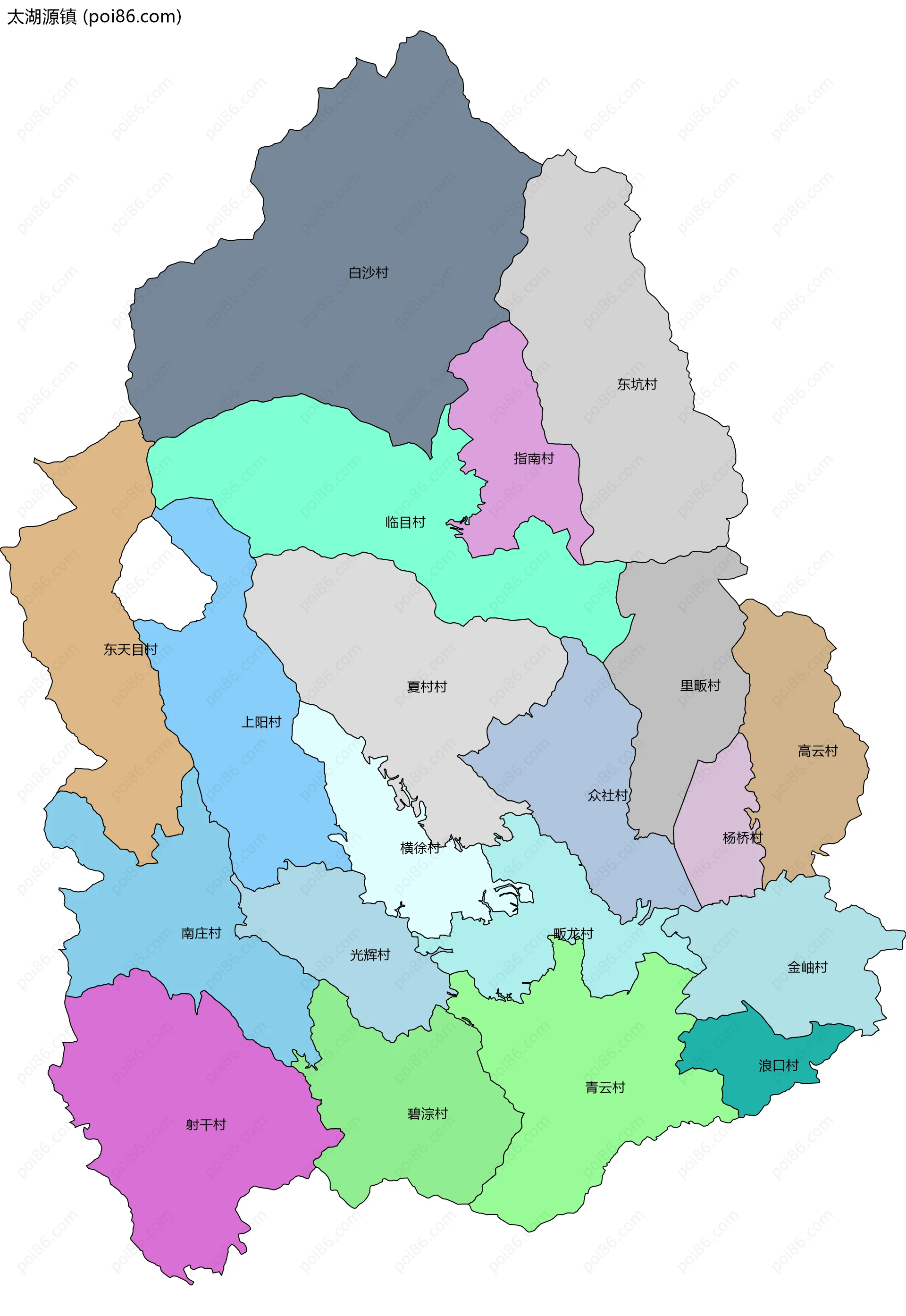 太湖源镇边界地图(五级行政区划)