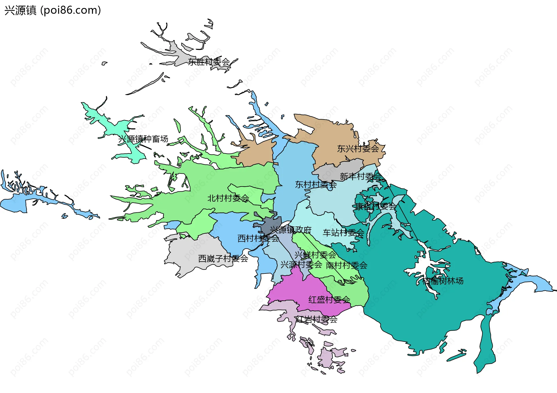 兴源镇边界地图(五级行政区划)