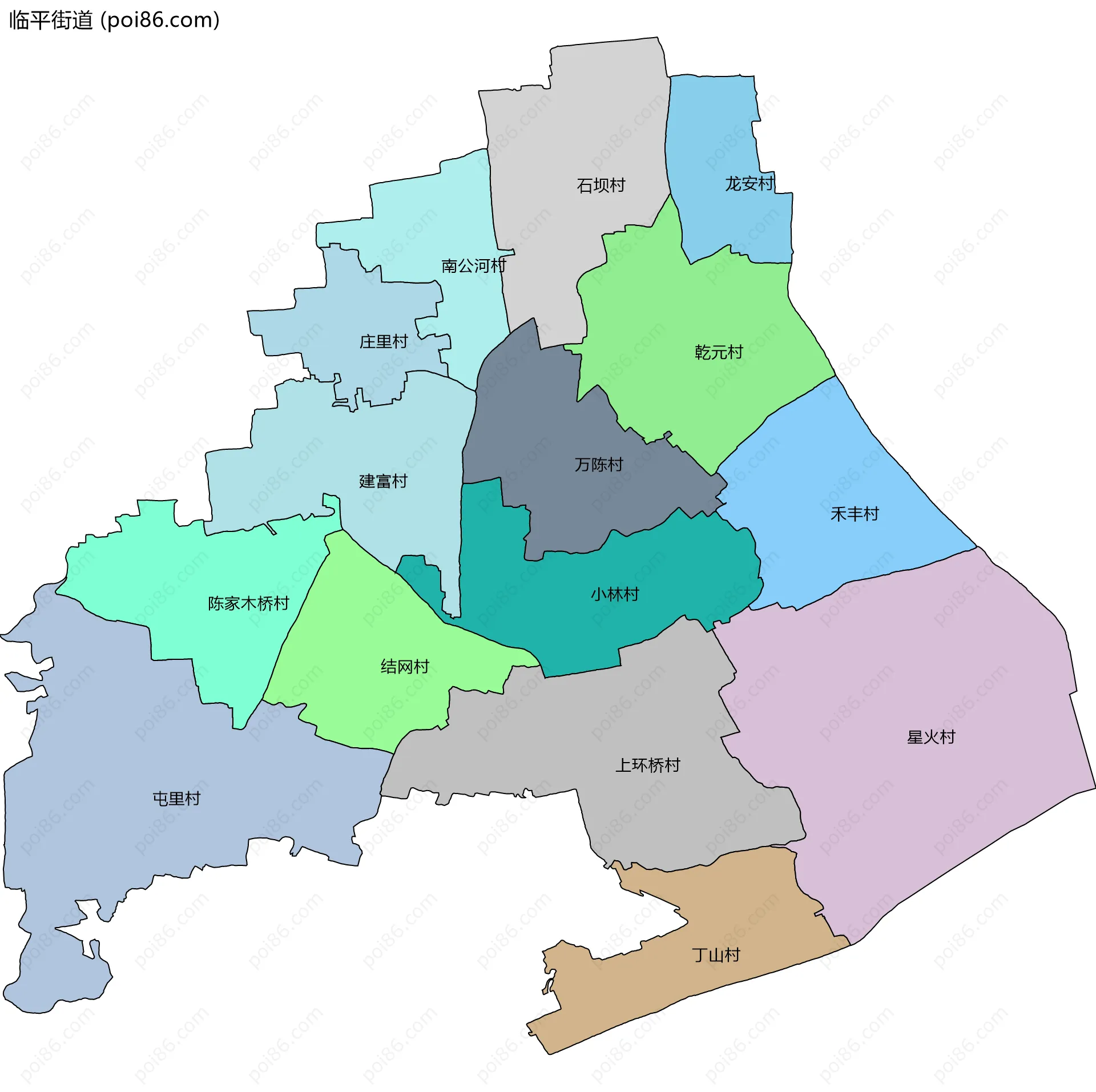 临平街道边界地图(五级行政区划)