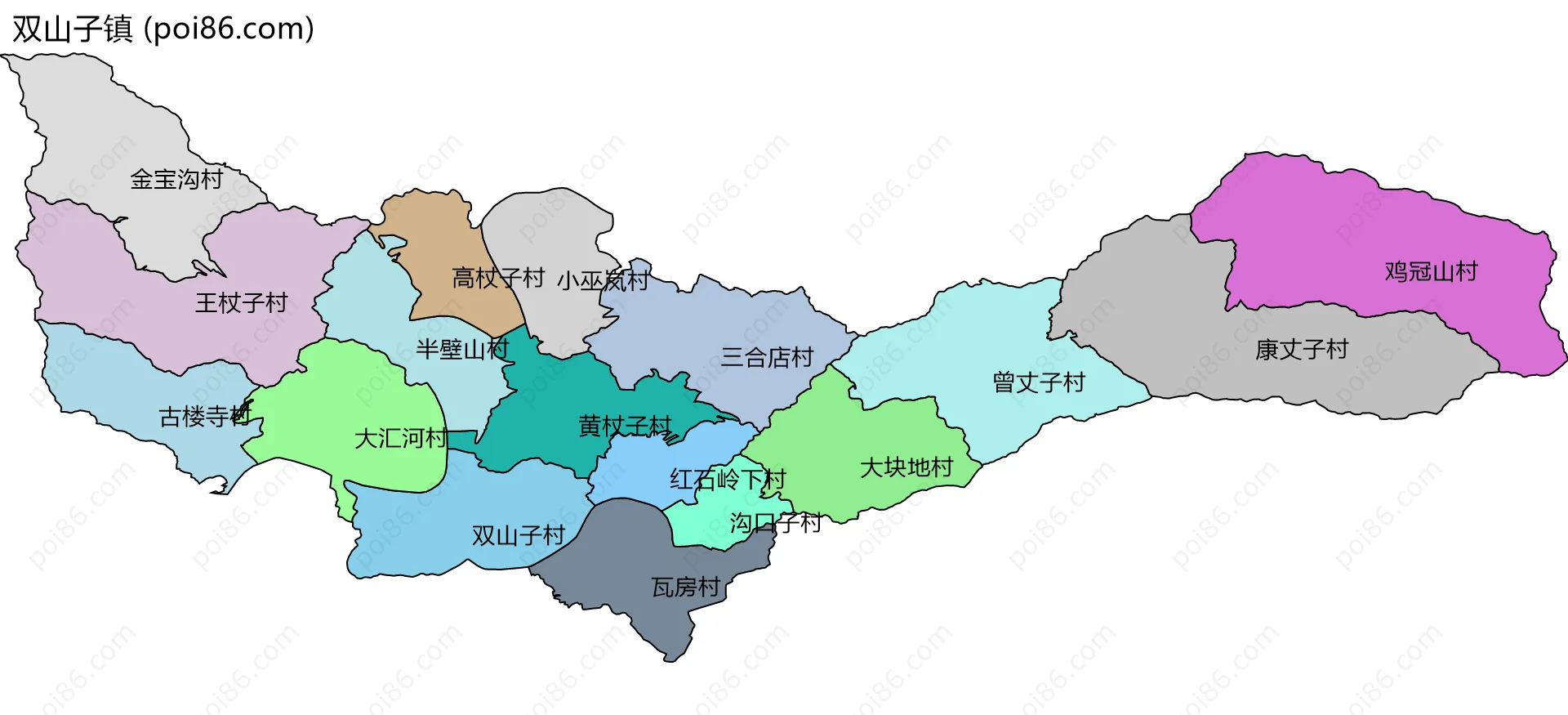 双山子镇边界地图(五级行政区划)
