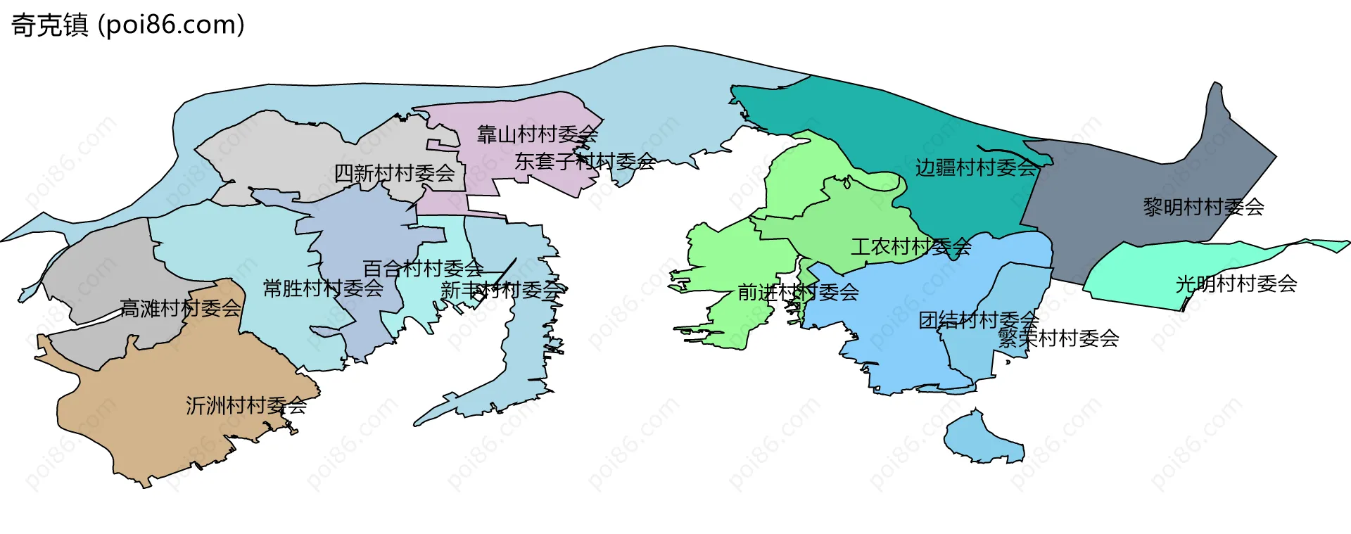 奇克镇边界地图(五级行政区划)
