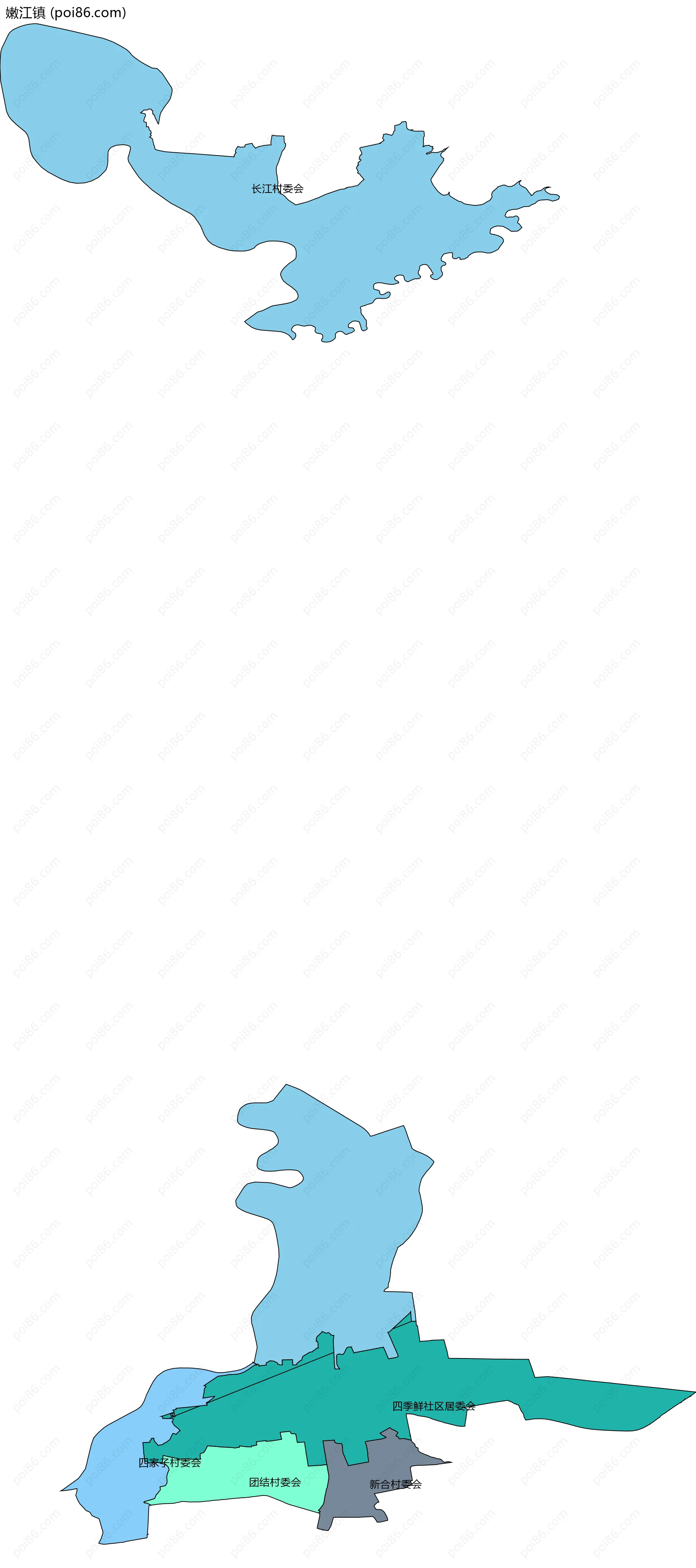 嫩江镇边界地图(五级行政区划)