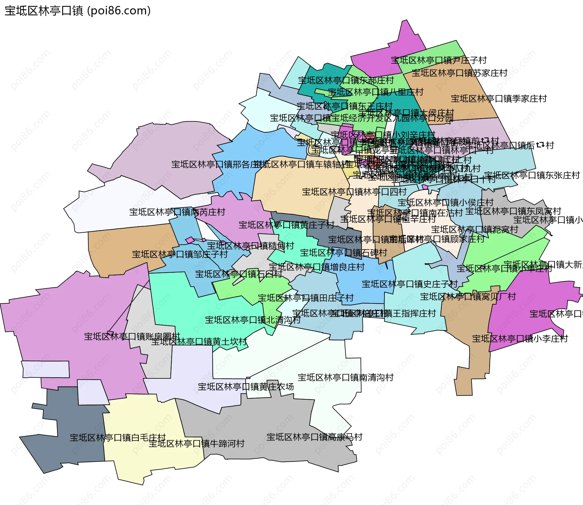 宝坻区林亭口镇边界地图(五级行政区划)