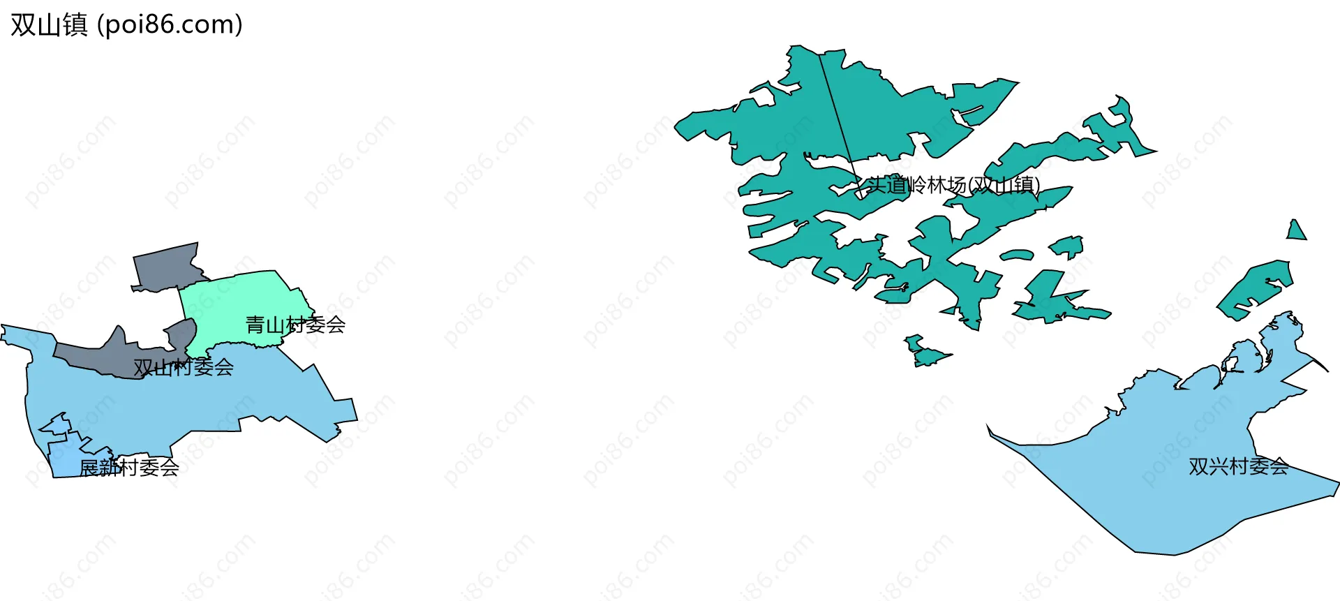 双山镇边界地图(五级行政区划)