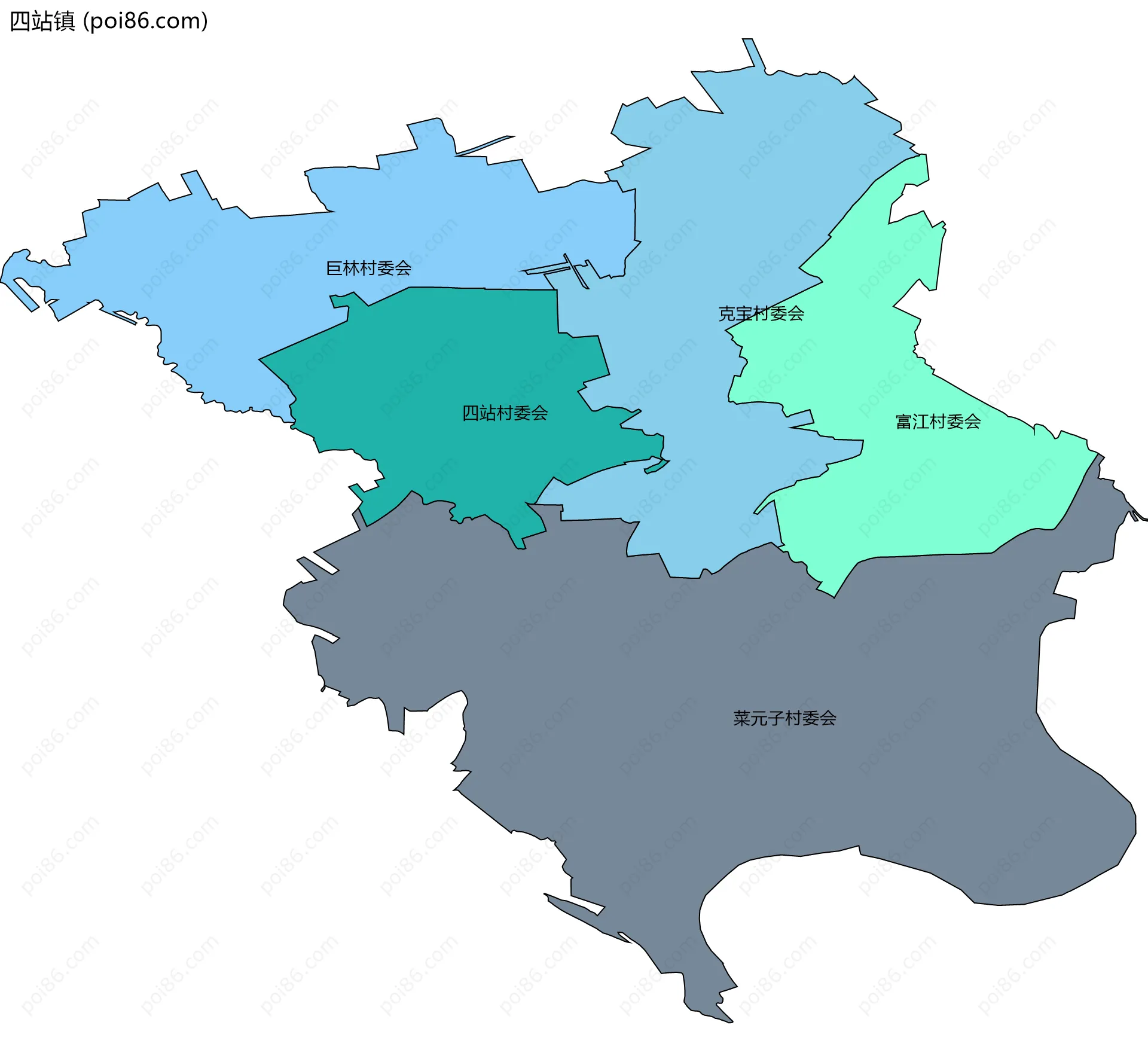 四站镇边界地图(五级行政区划)