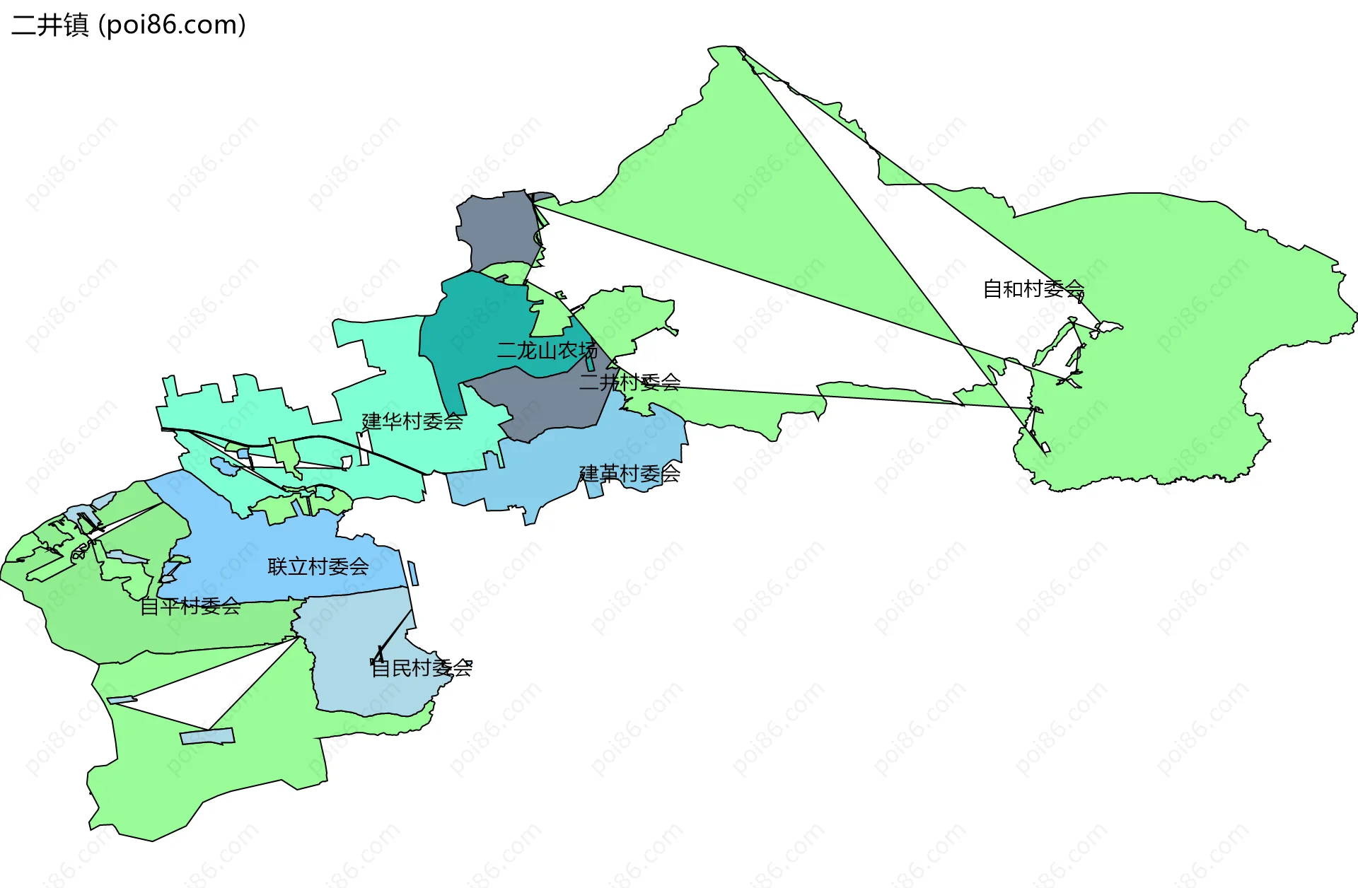二井镇边界地图(五级行政区划)