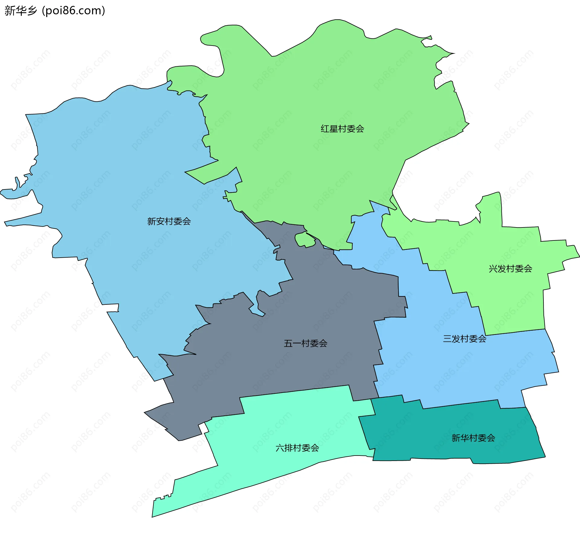 新华乡边界地图(五级行政区划)