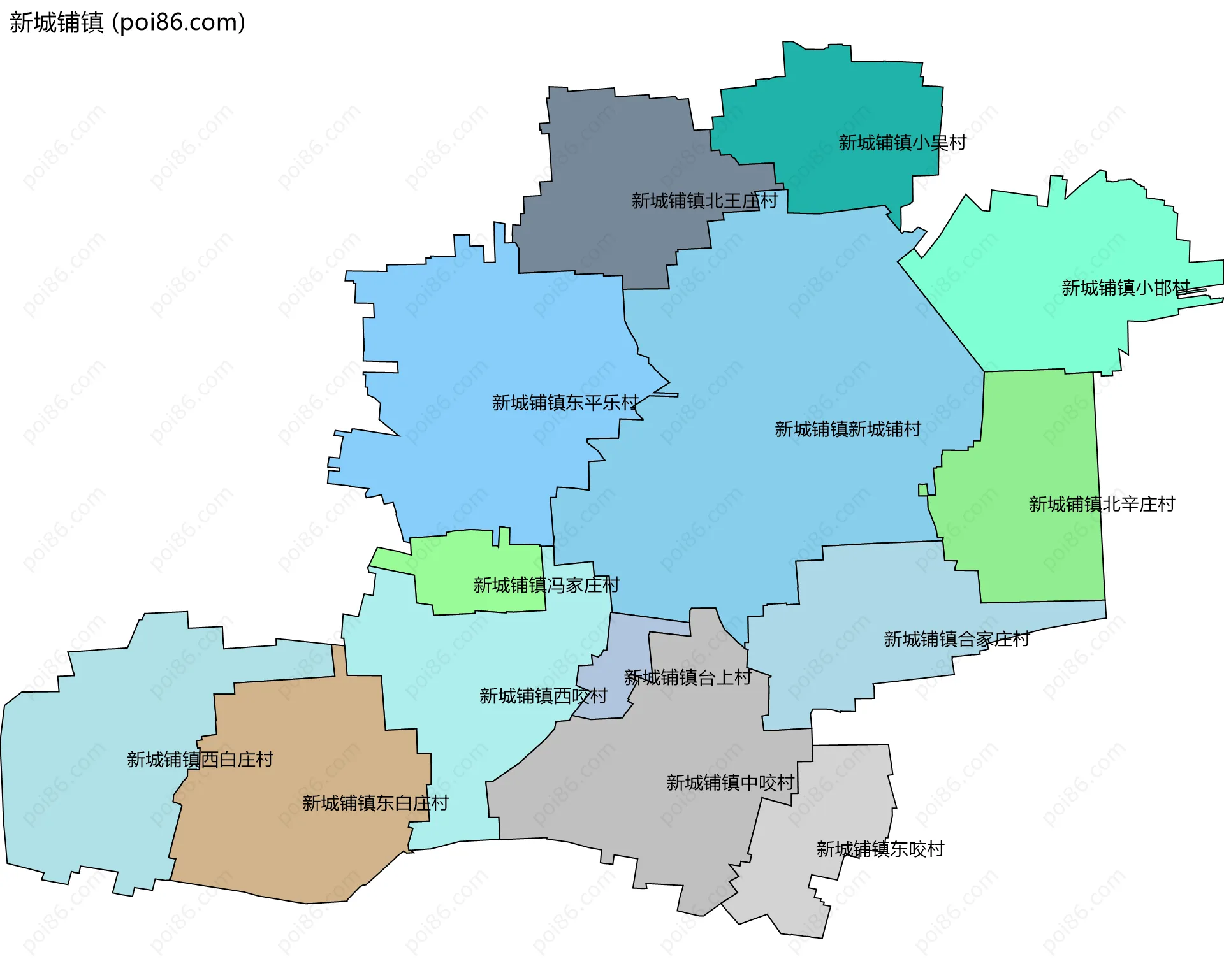 新城铺镇边界地图(五级行政区划)