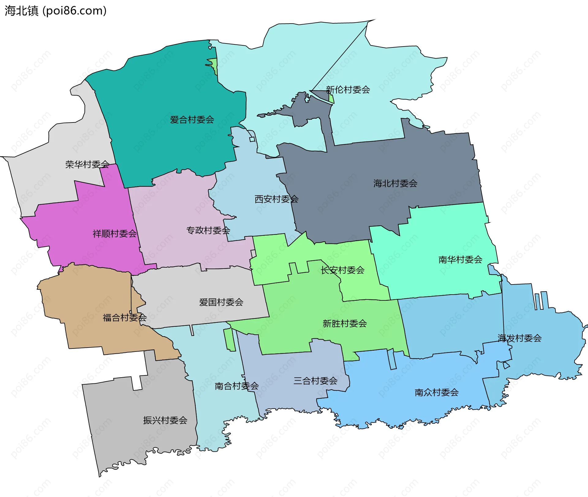 海北镇边界地图(五级行政区划)