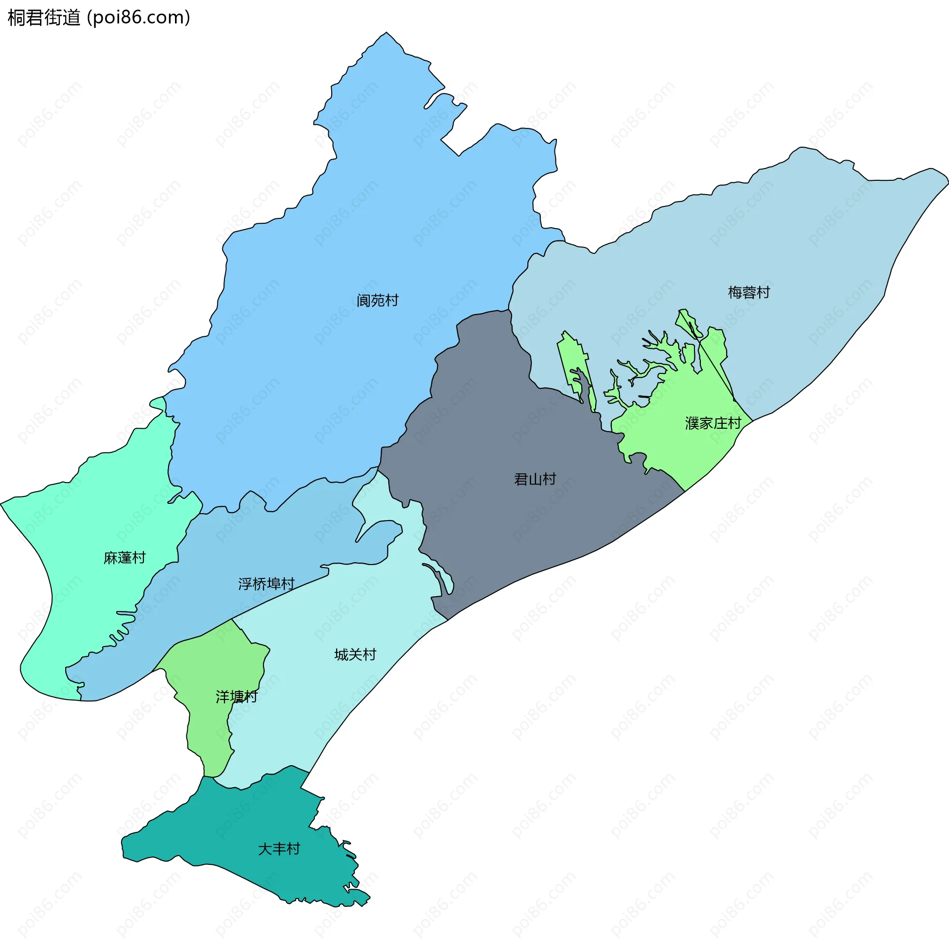 桐君街道边界地图(五级行政区划)