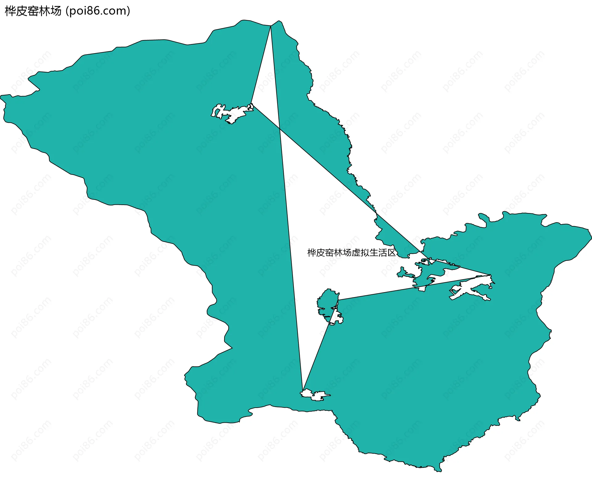 桦皮窑林场边界地图(五级行政区划)