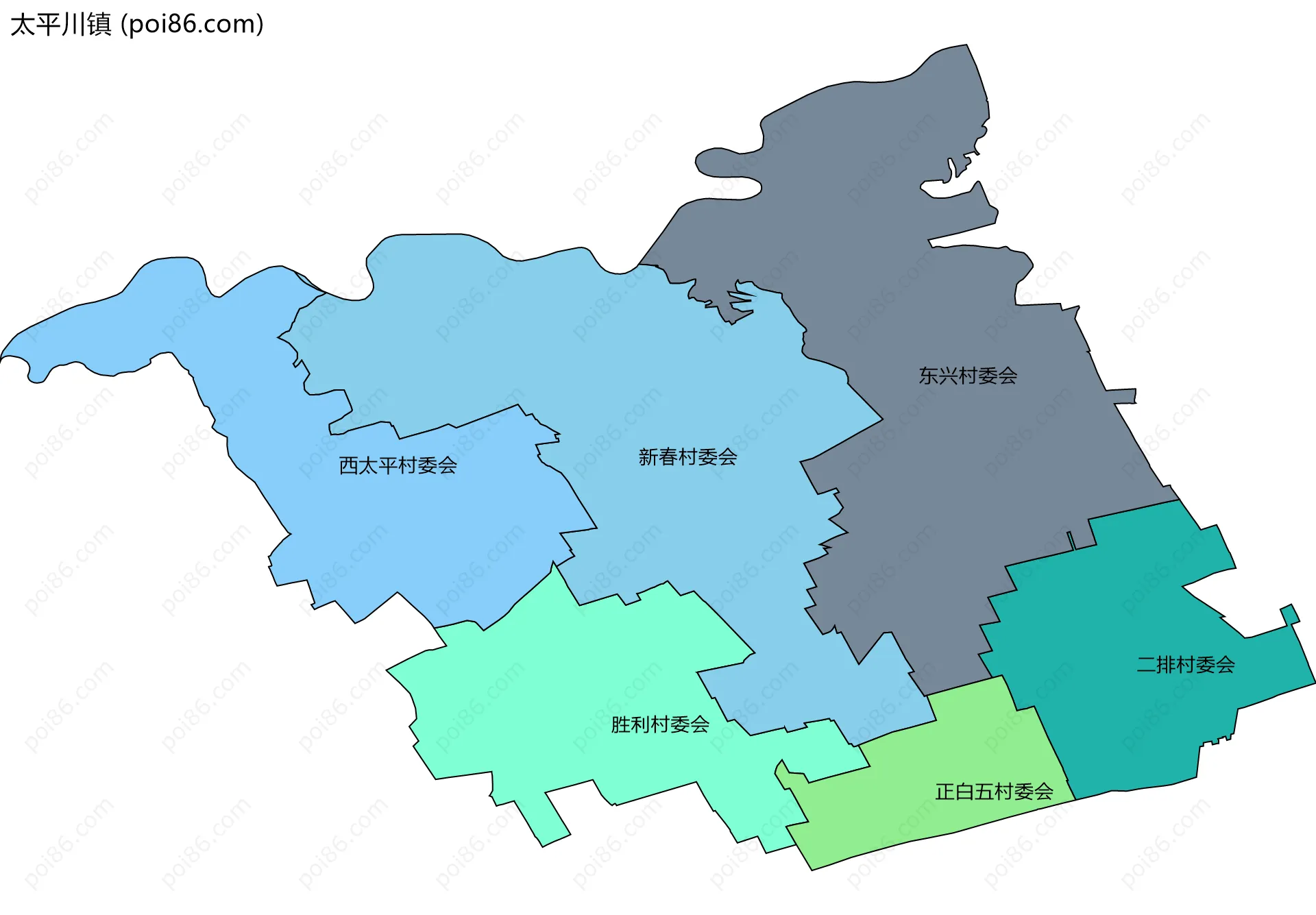 太平川镇边界地图(五级行政区划)