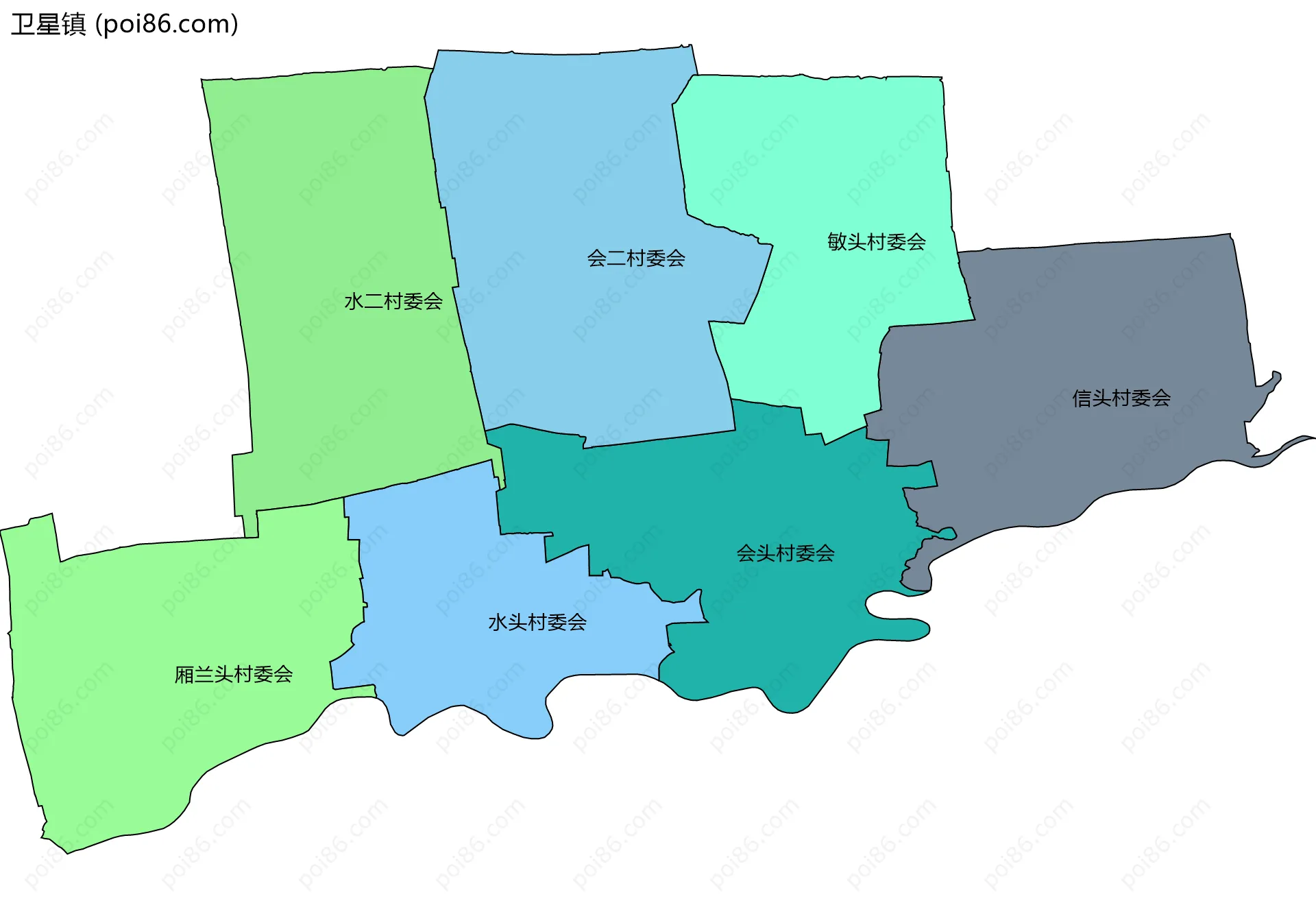 卫星镇边界地图(五级行政区划)