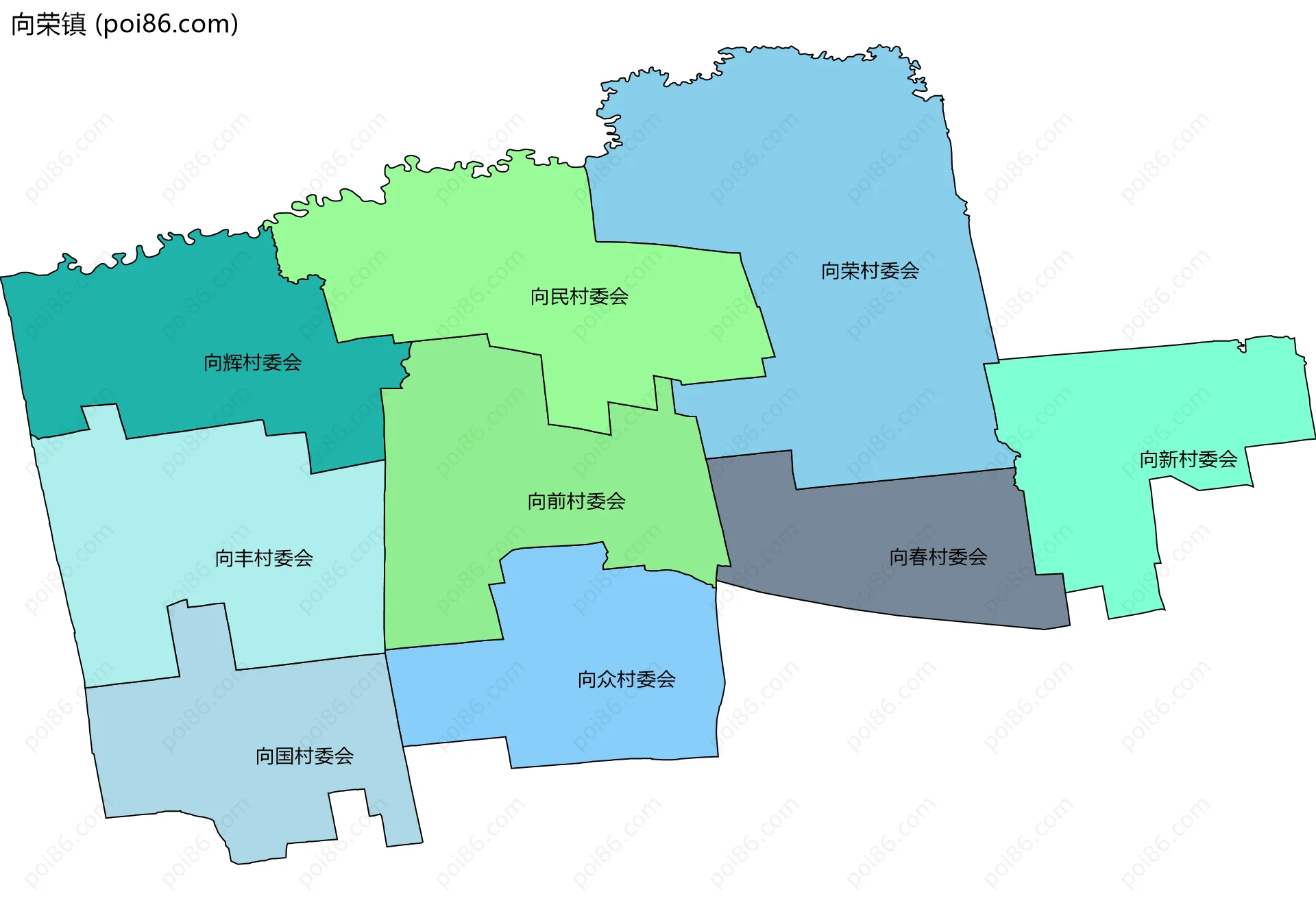 向荣镇边界地图(五级行政区划)