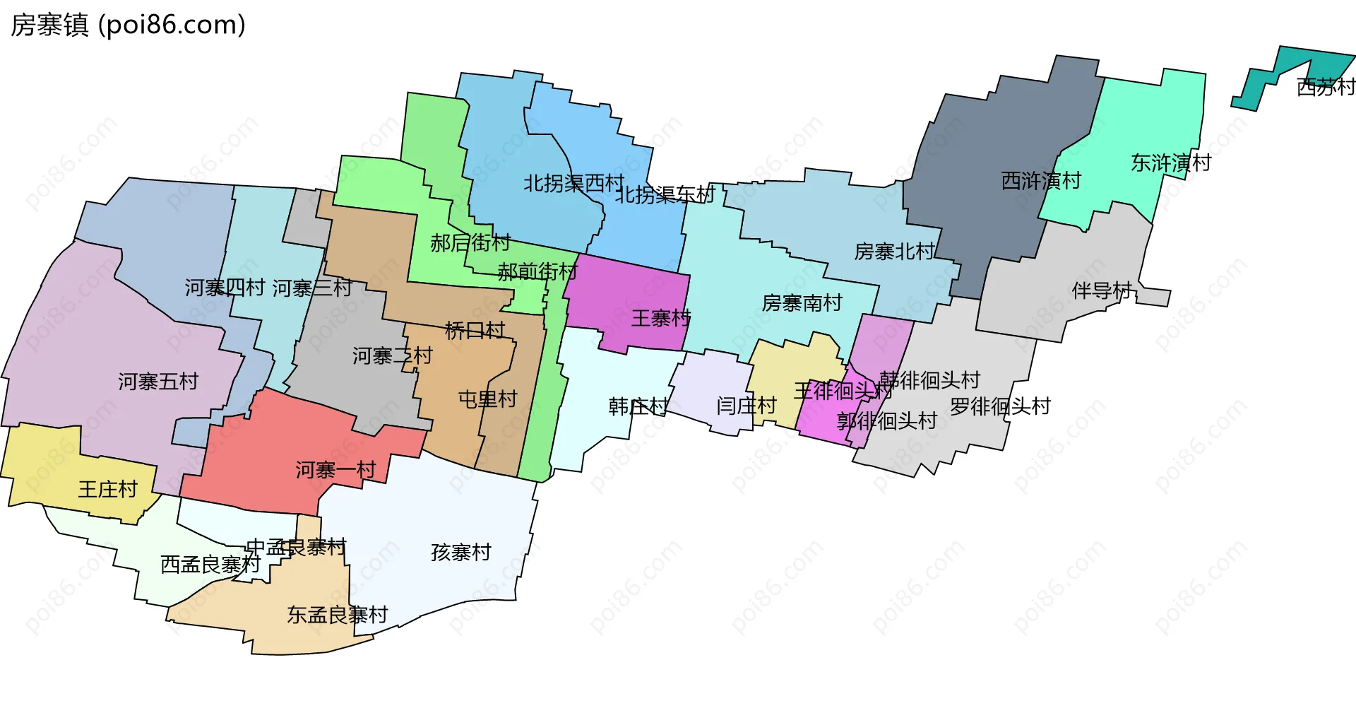 房寨镇边界地图(五级行政区划)