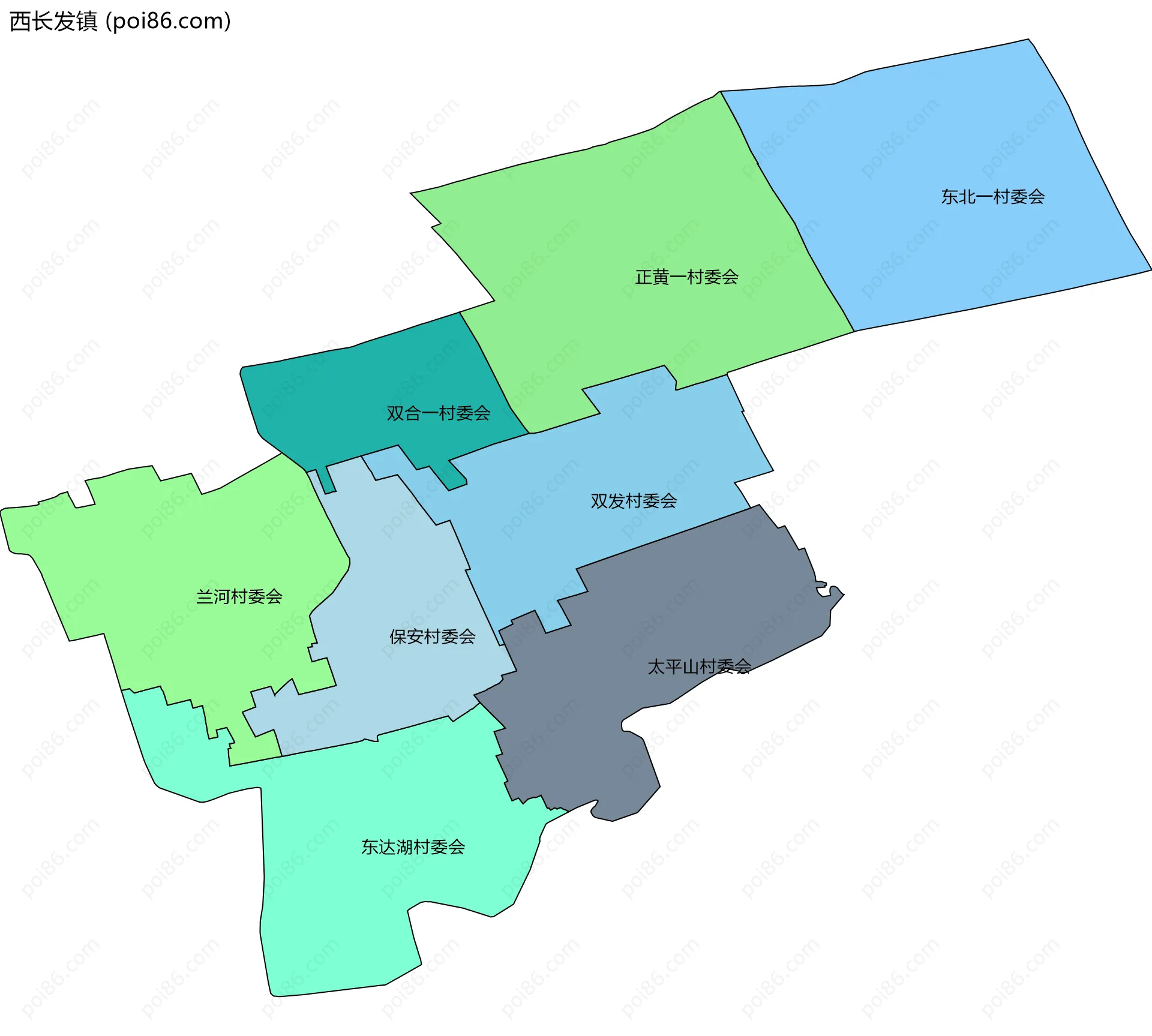 西长发镇边界地图(五级行政区划)