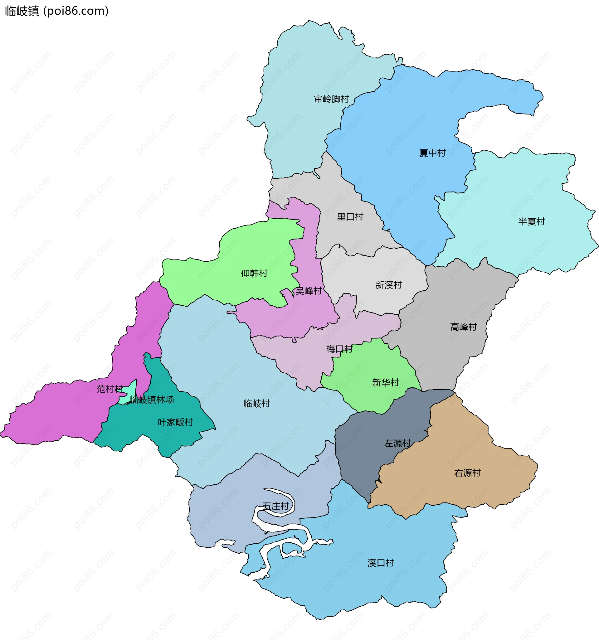 临岐镇边界地图(五级行政区划)