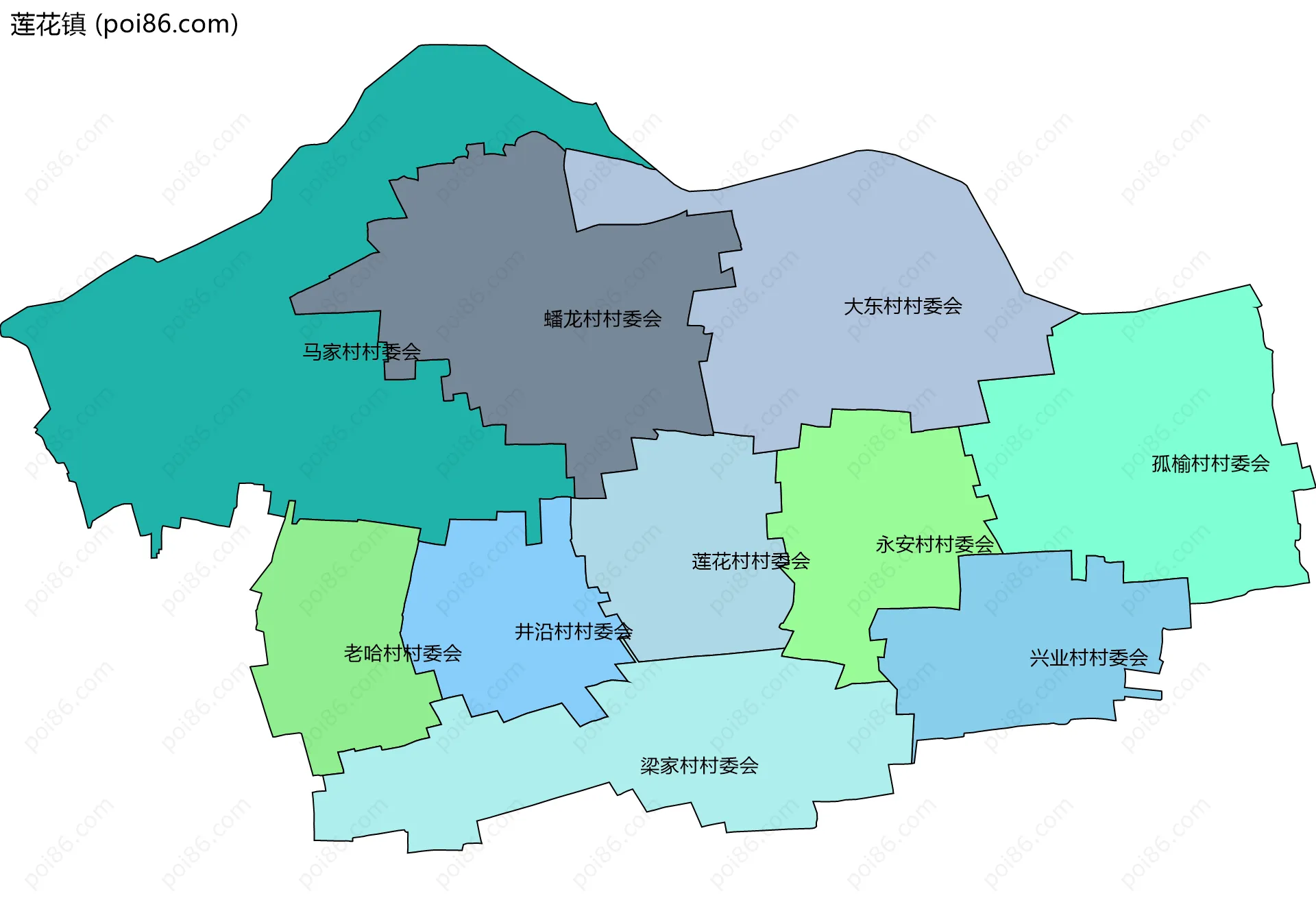 莲花镇边界地图(五级行政区划)