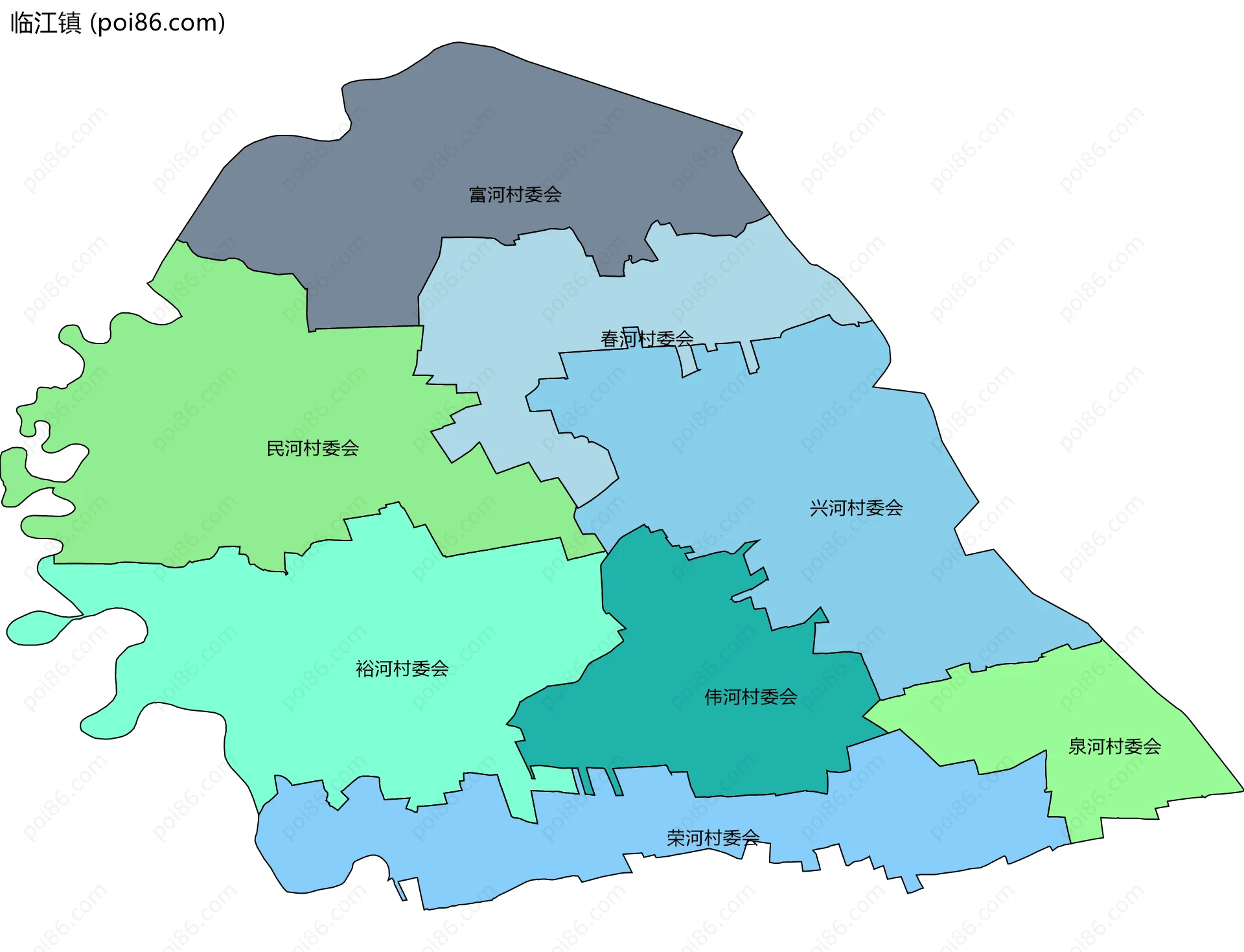临江镇边界地图(五级行政区划)