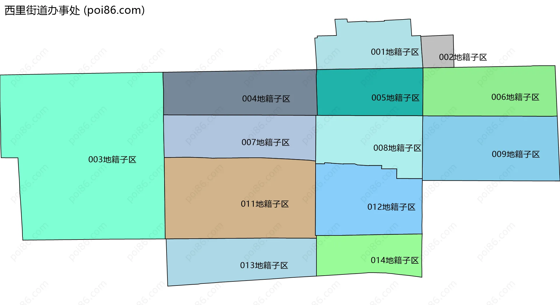 西里街道办事处边界地图(五级行政区划)