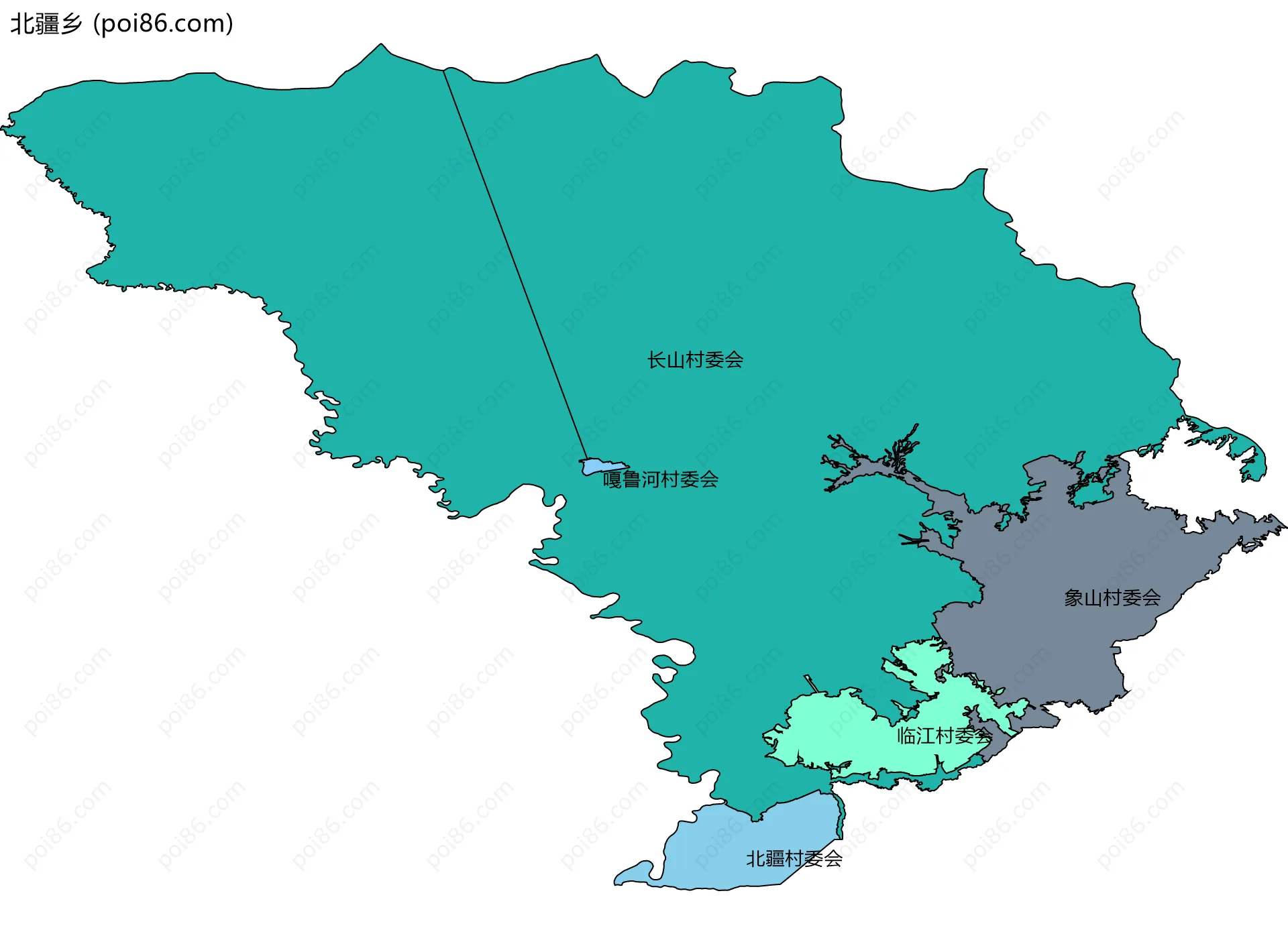 北疆乡边界地图(五级行政区划)