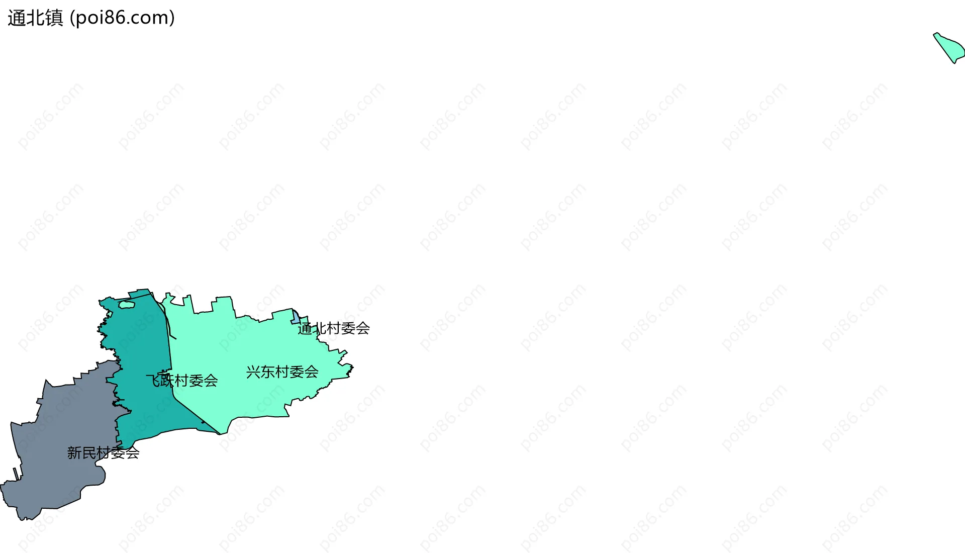 通北镇边界地图(五级行政区划)