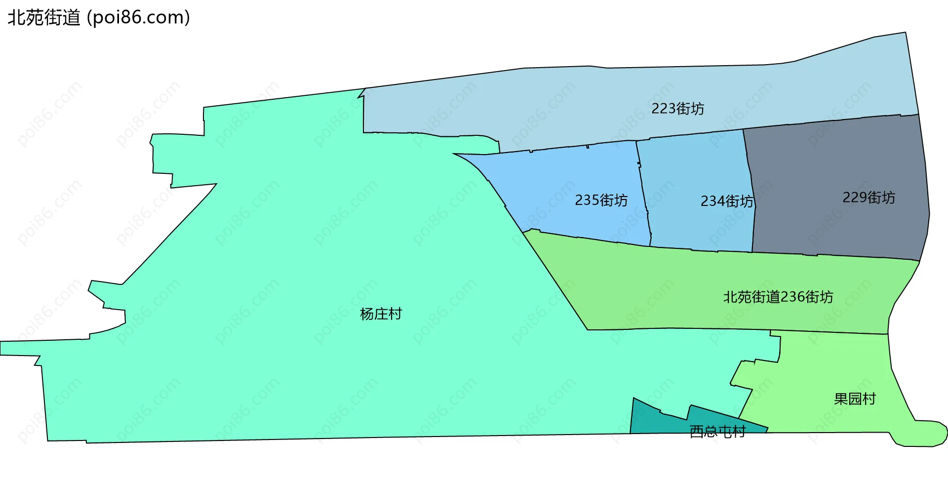 北苑街道边界地图(五级行政区划)