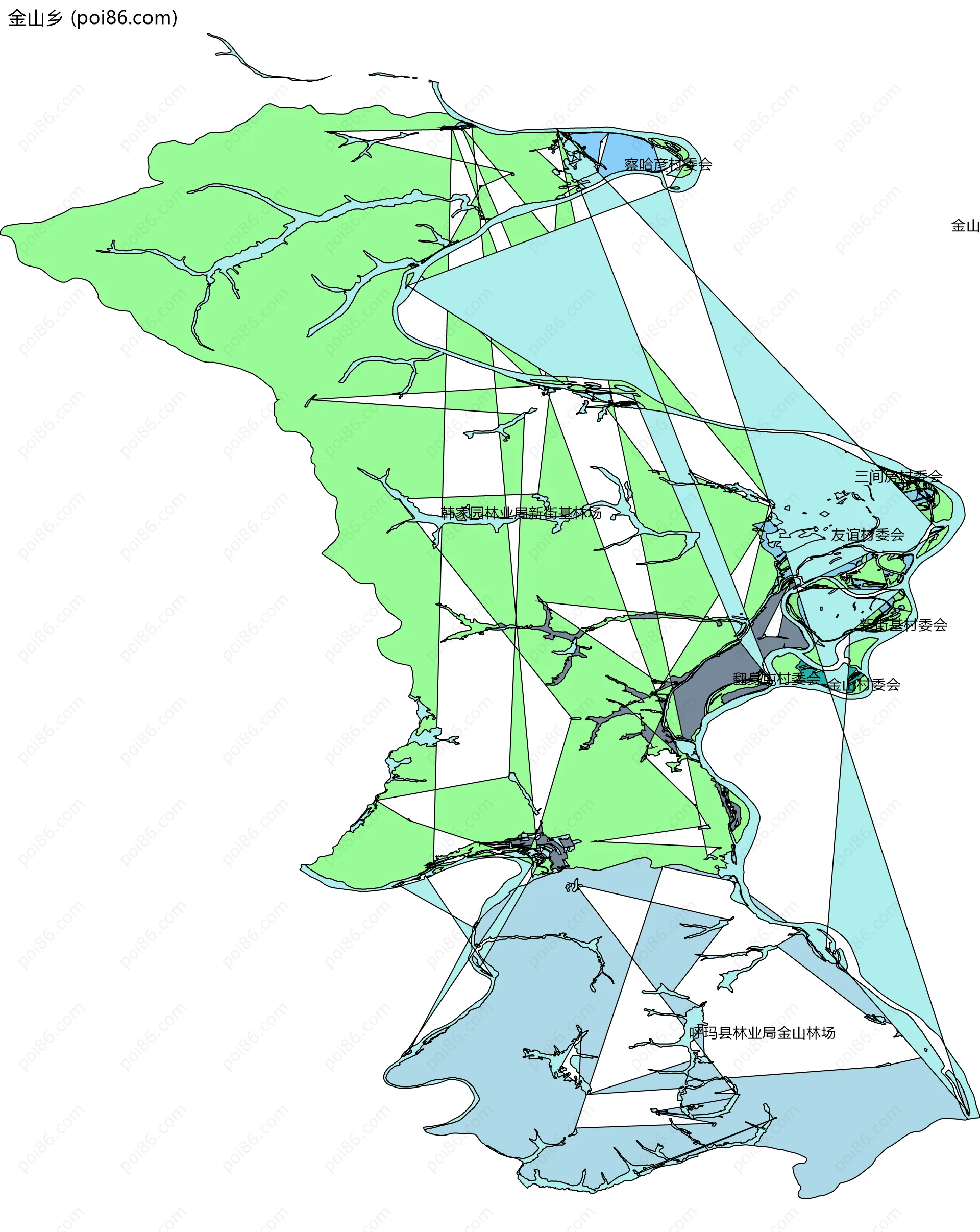 金山乡边界地图(五级行政区划)