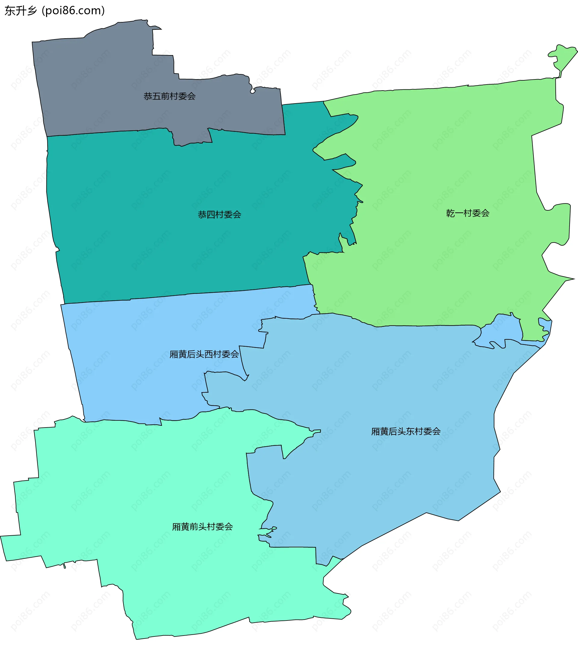 东升乡边界地图(五级行政区划)