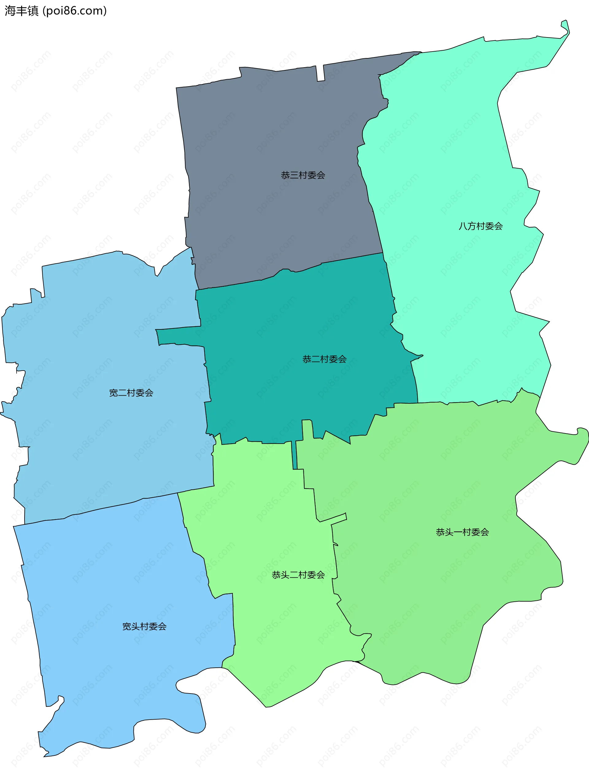 海丰镇边界地图(五级行政区划)